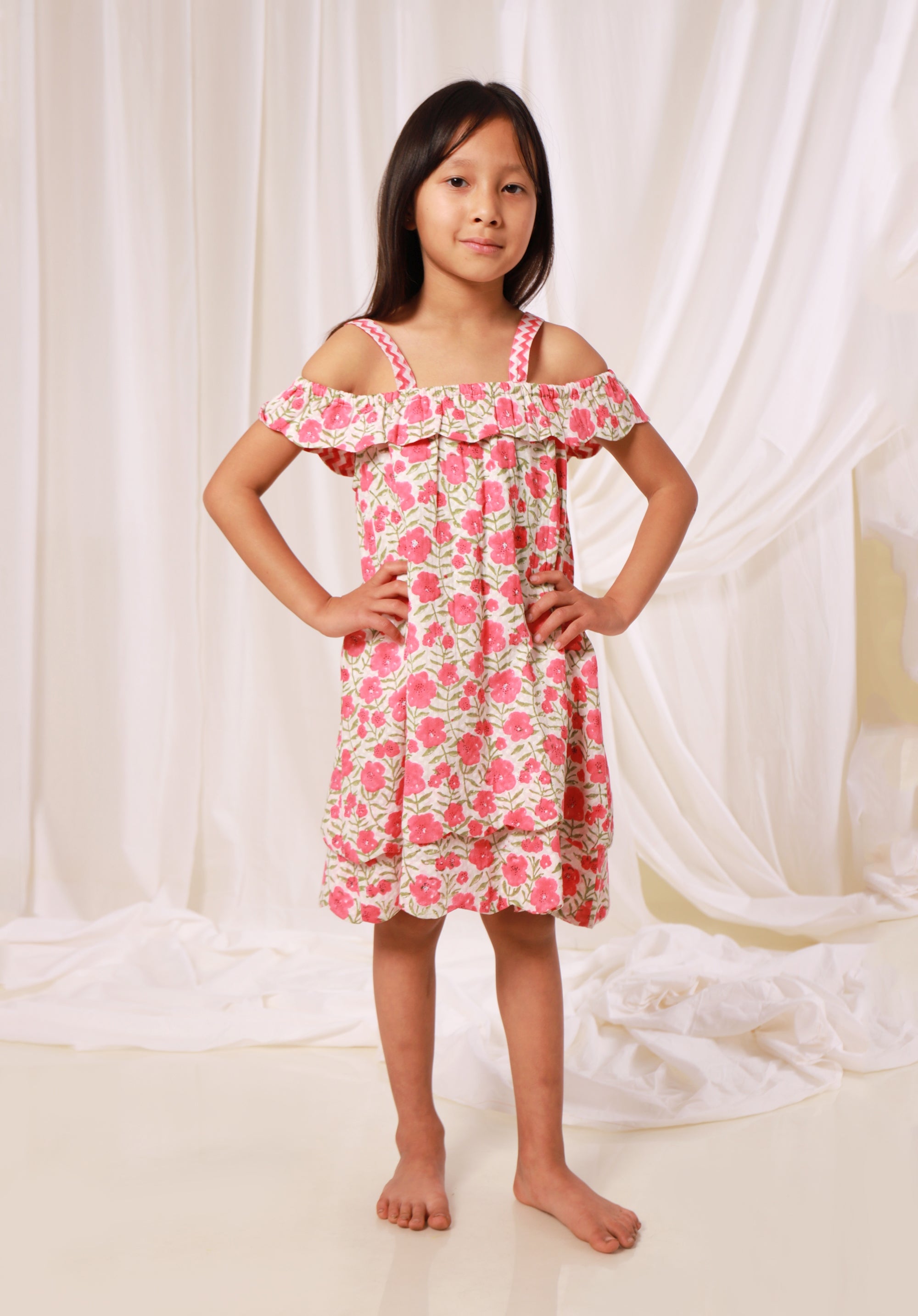 Girl's Block printed Dress Misha Floral Red