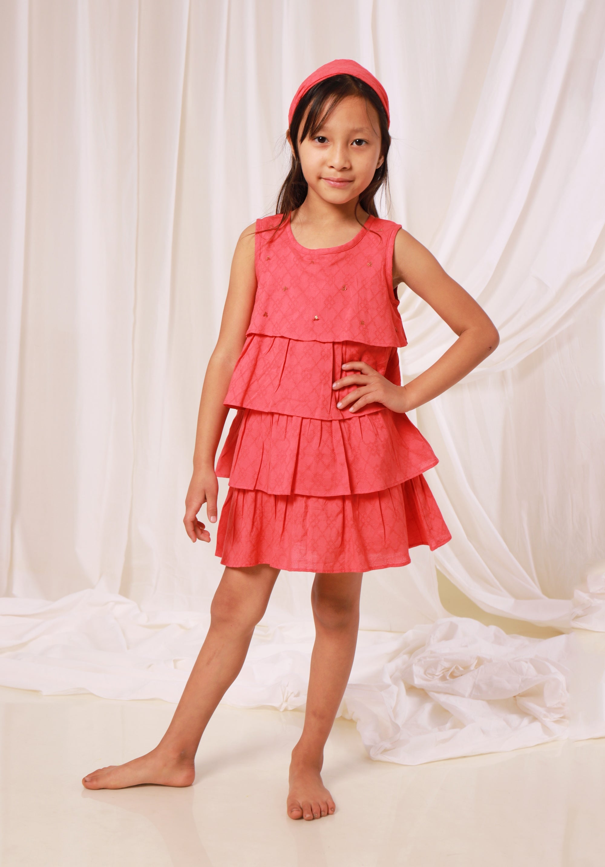 Girls Cotton Dress Beena Red (Gulnar)