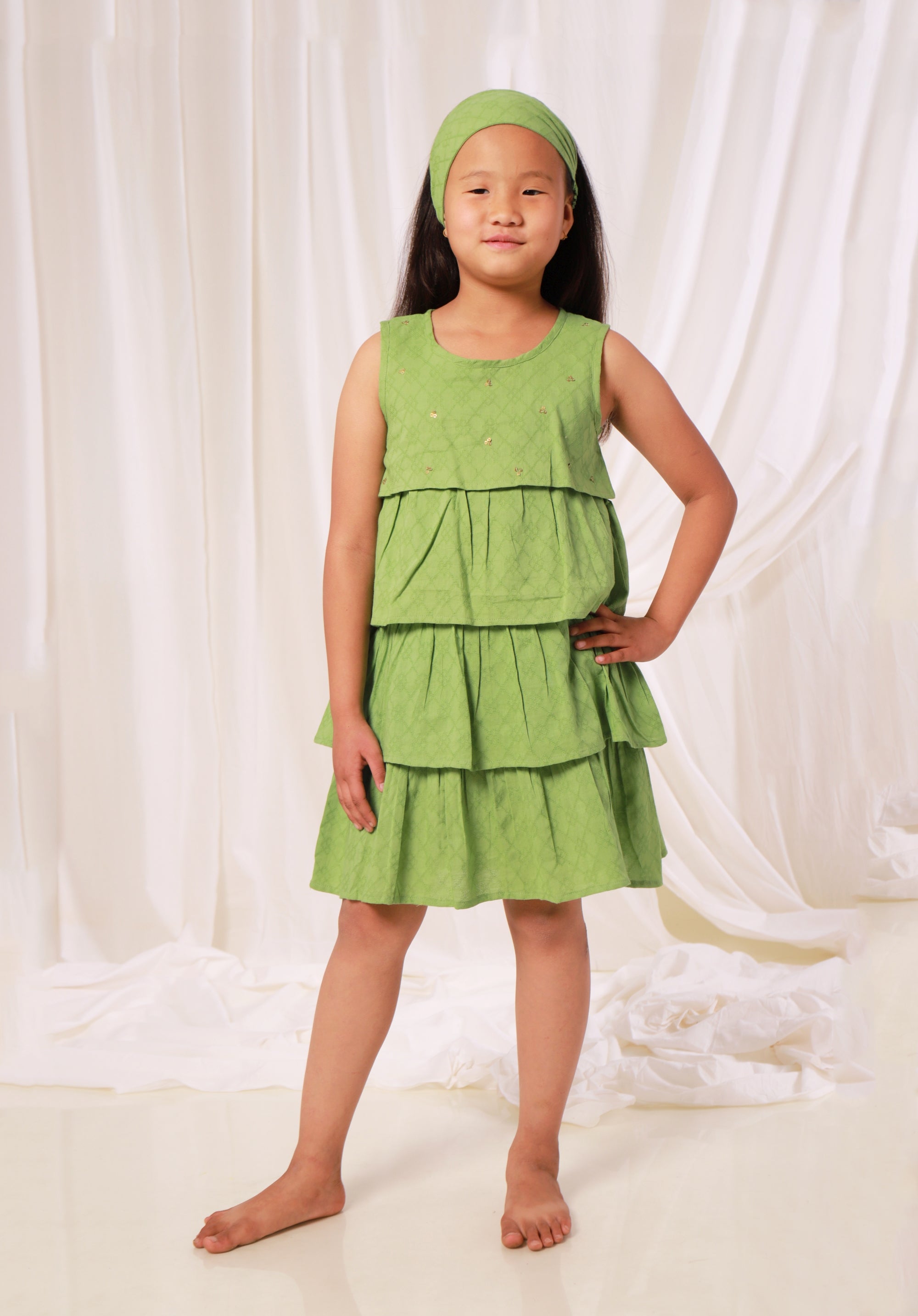 Girls Cotton Dress Beena Green (Gulnar)