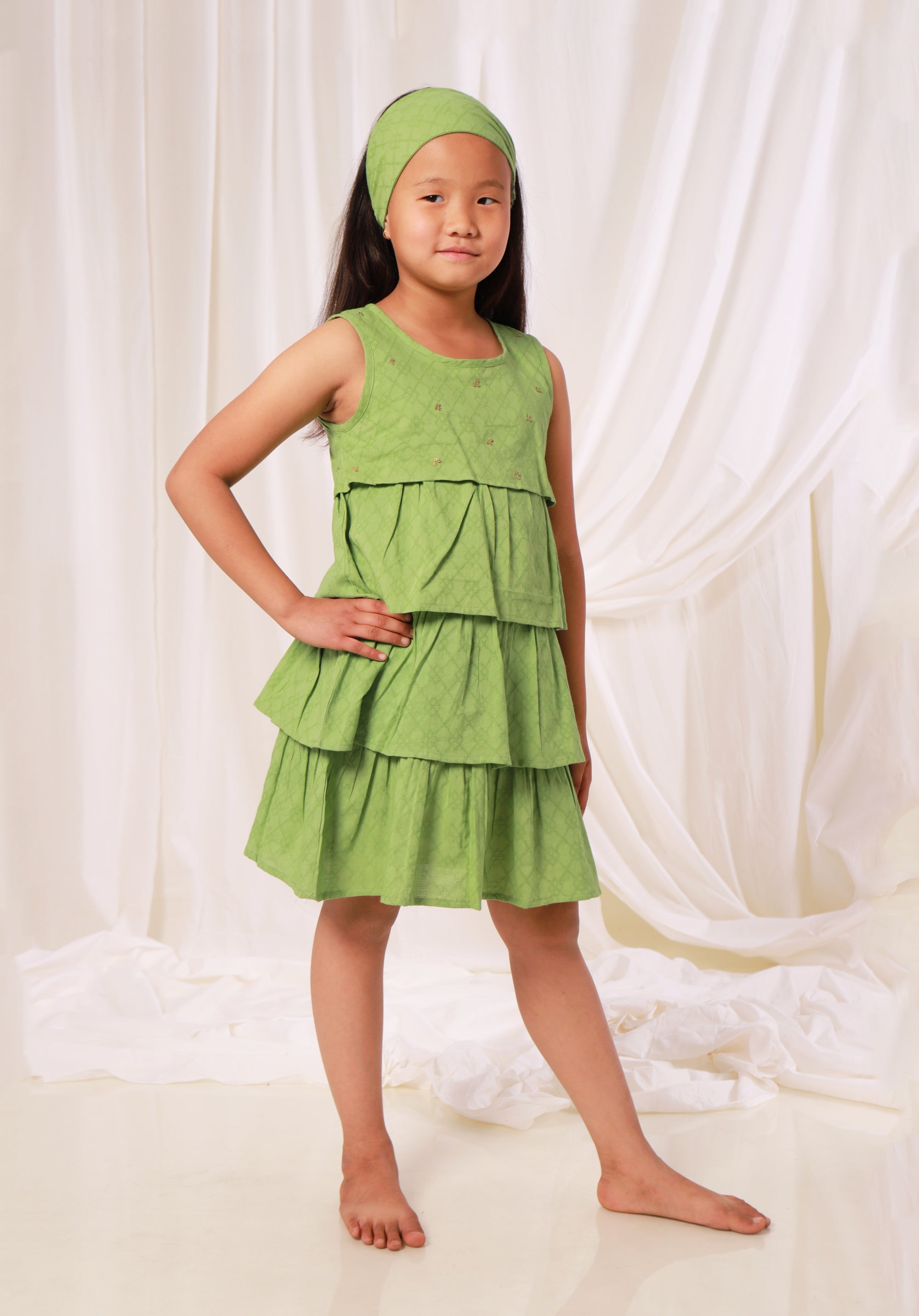 Girls Cotton Dress Beena Green (Gulnar)