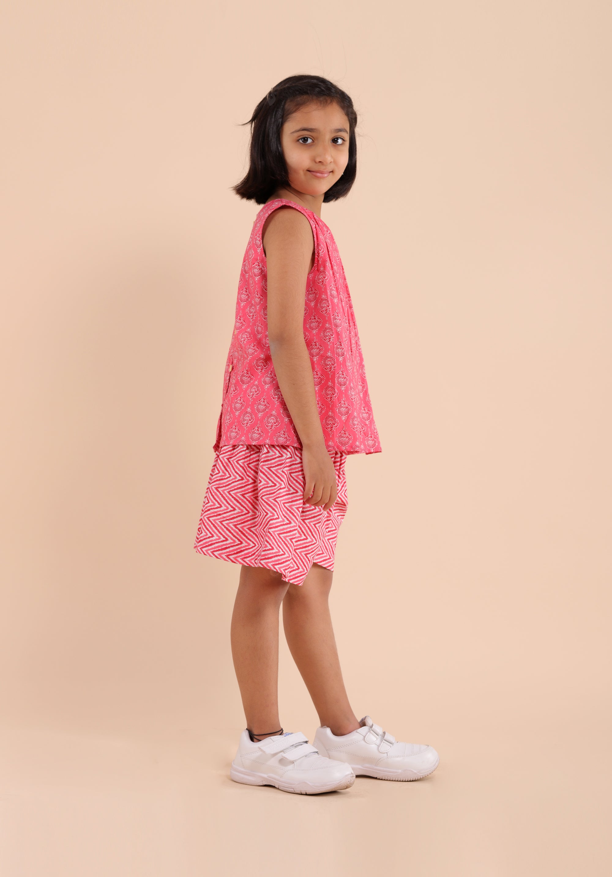 Girl's Co-Ord Set Ananya Top Skirt ZigZag Buti Pink