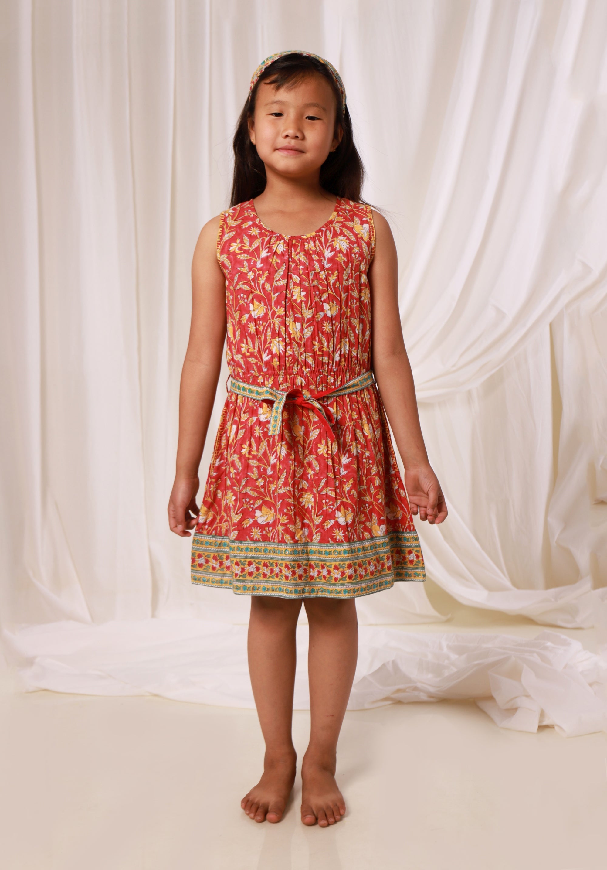 Block printed Girl's Dress Mahira Jaal Red