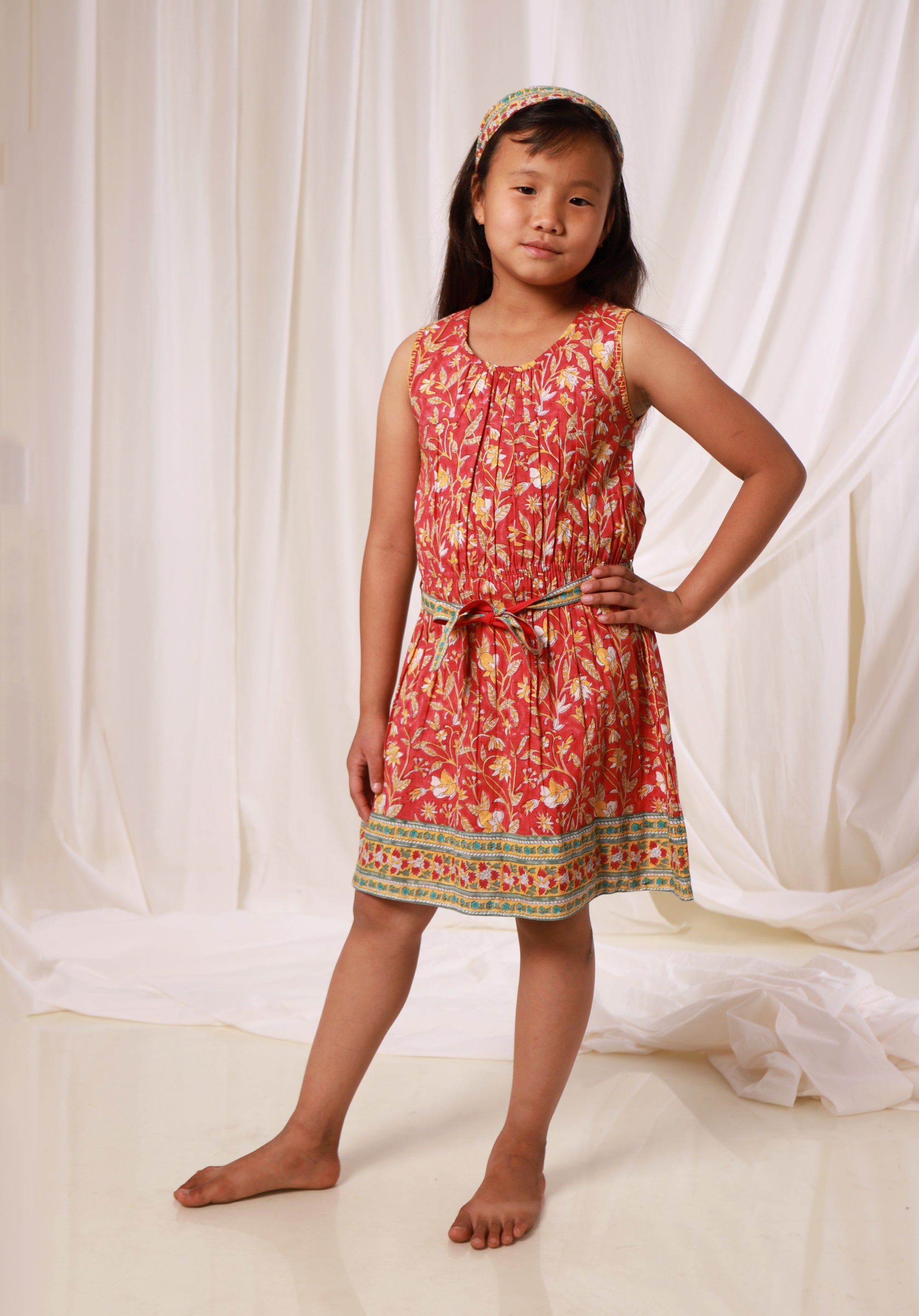 Block printed Girl's Dress Mahira Jaal Red