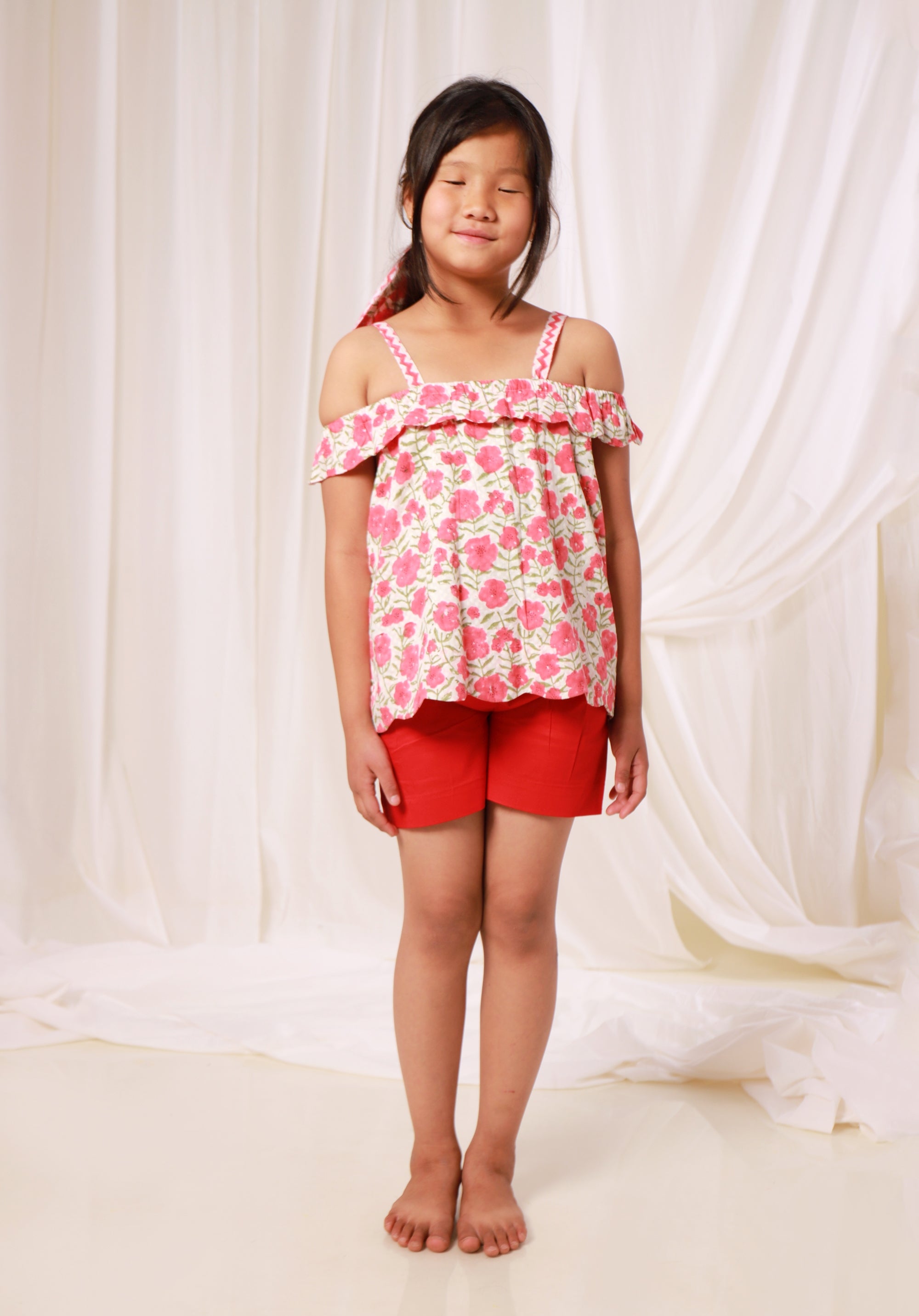 Girl's Block printed Top Misha Floral Red