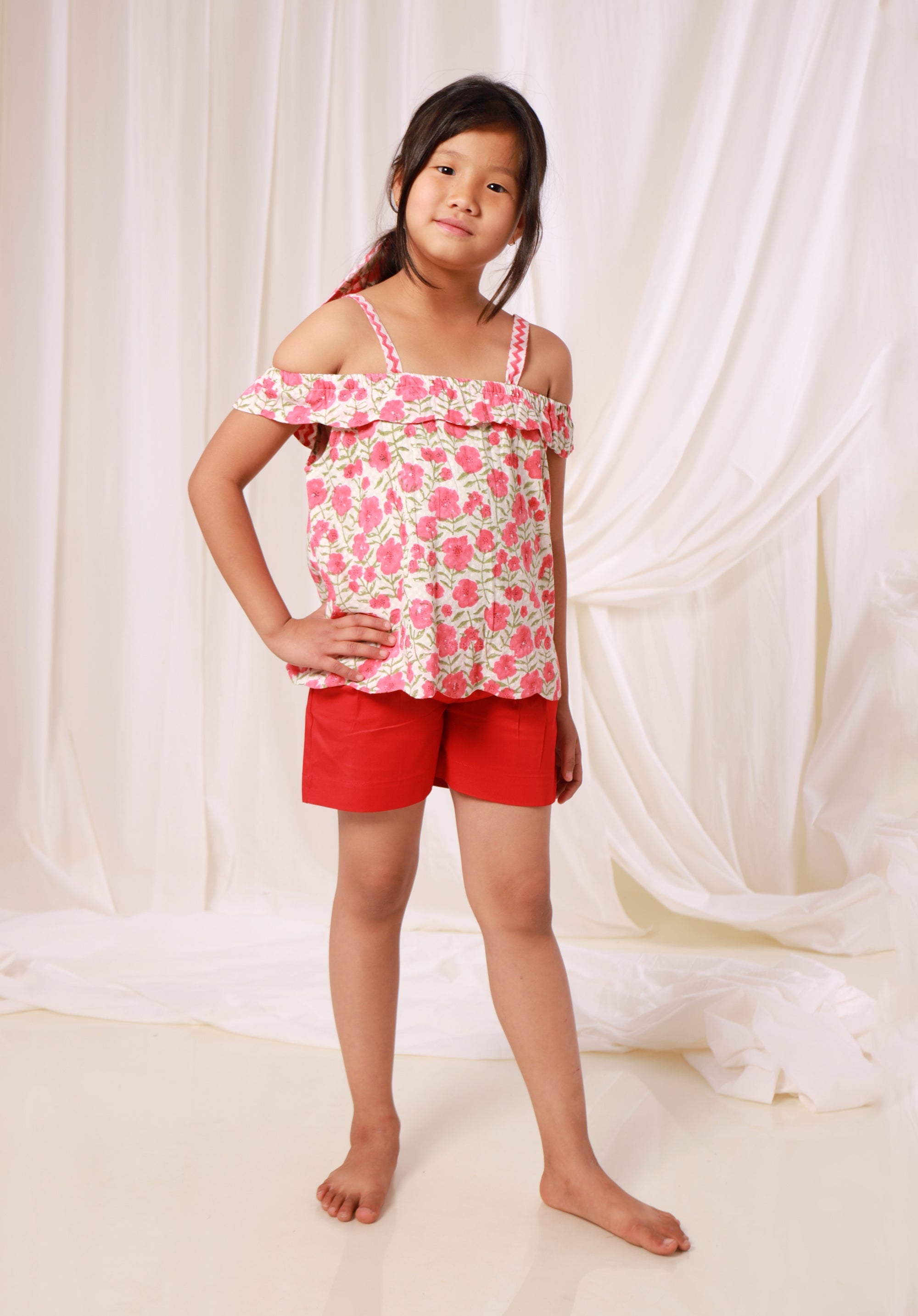 Girl's Block printed Top Misha Floral Red