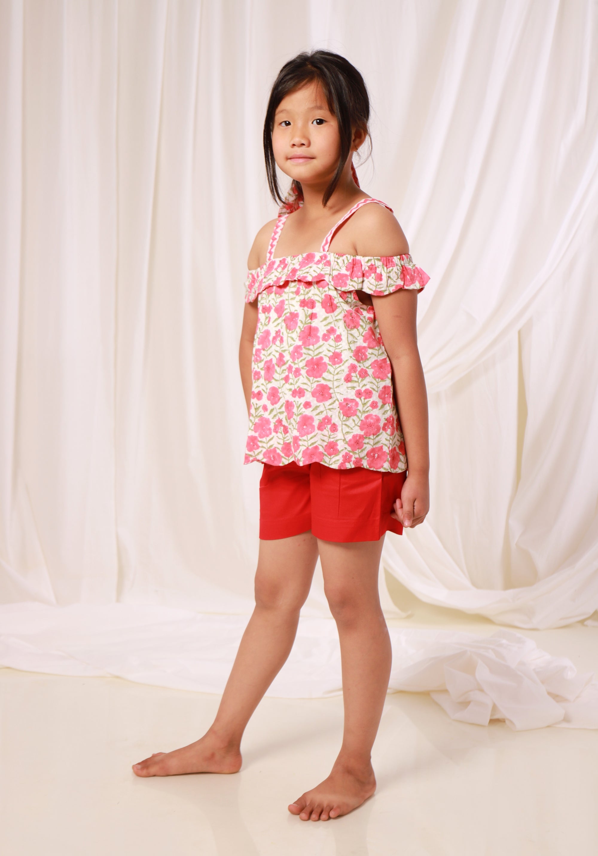 Girl's Block printed Top Misha Floral Red