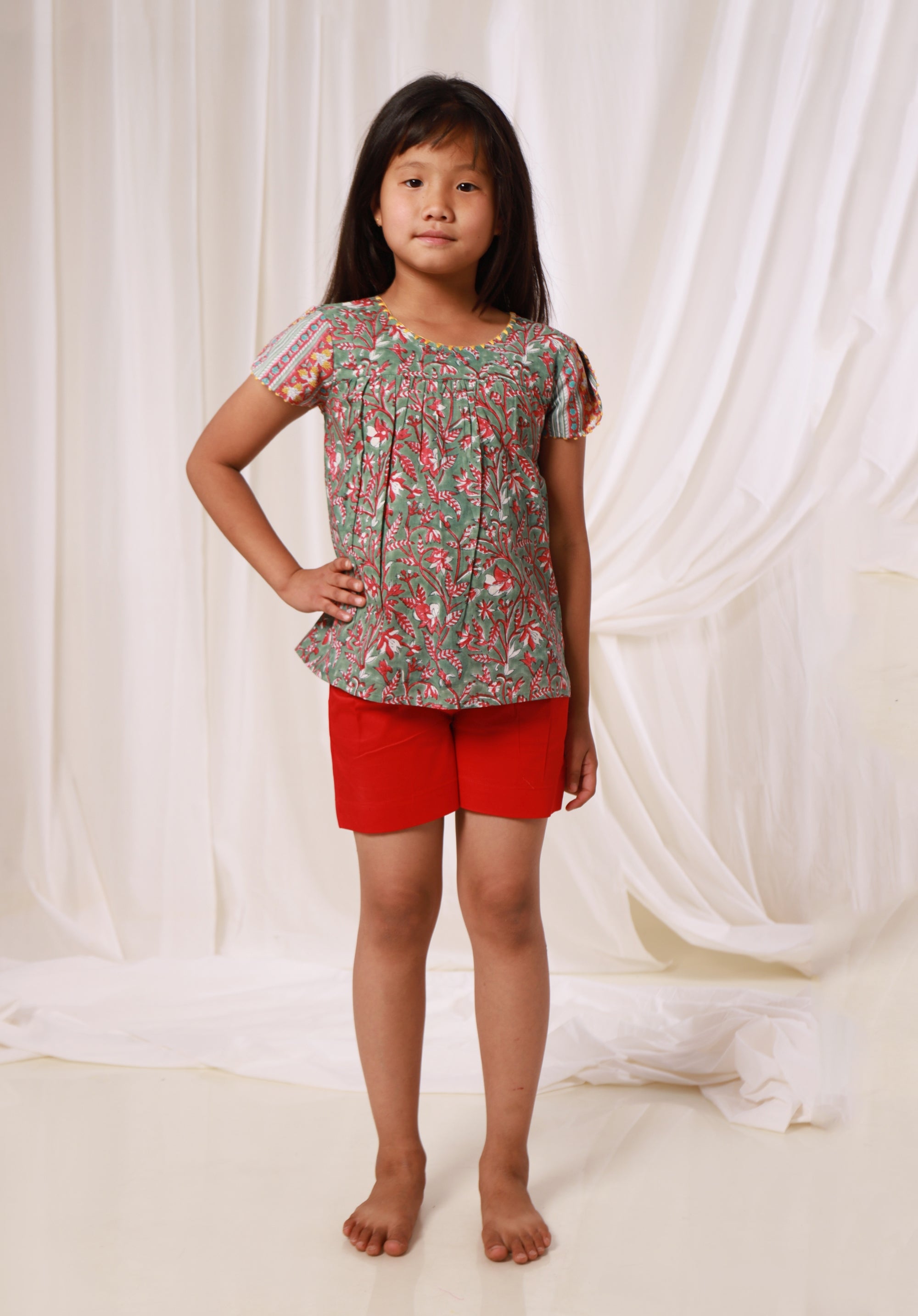 Girl's Printed Top Sansa Jaal Green