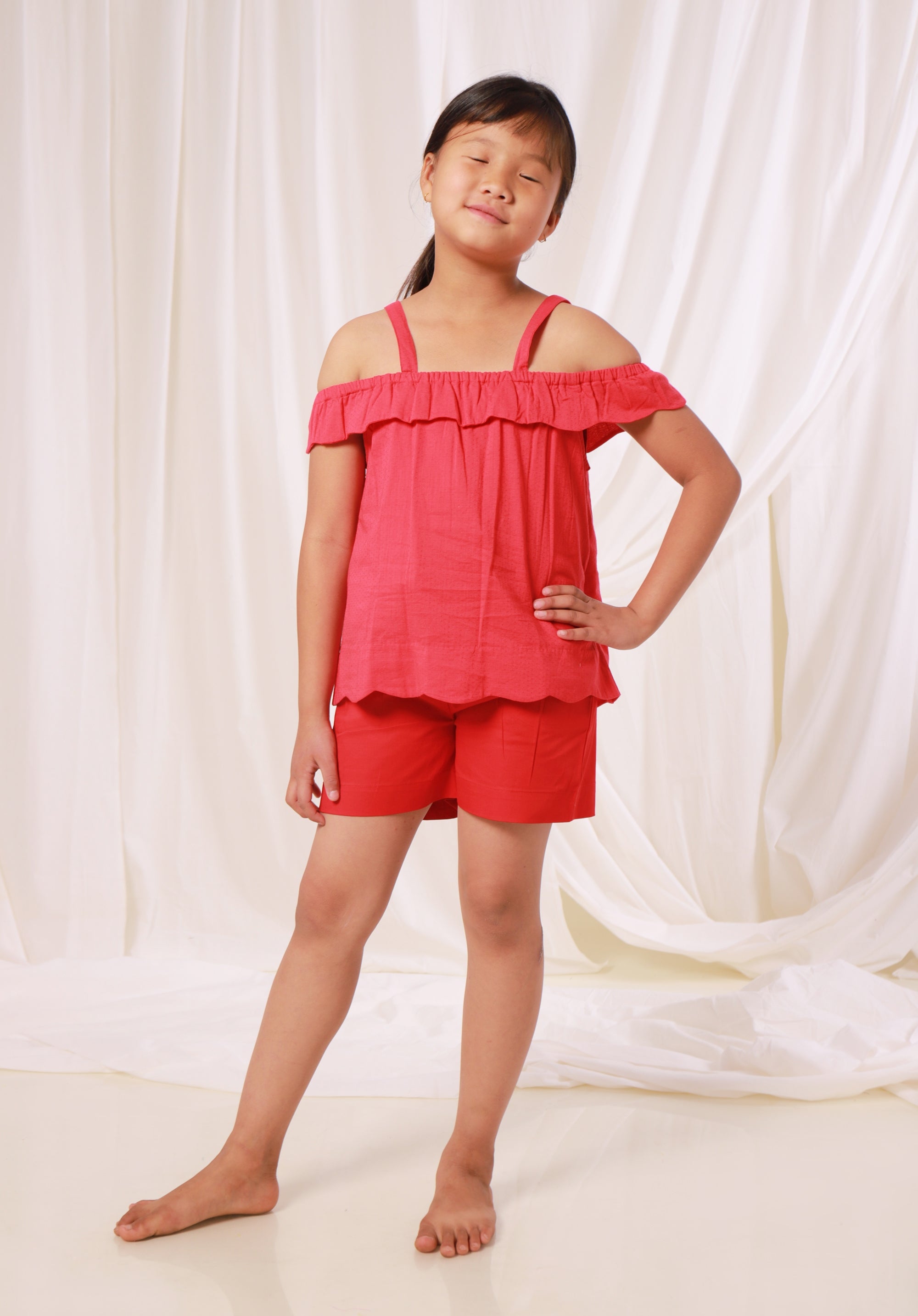 Girl's Block printed Top Misha Red