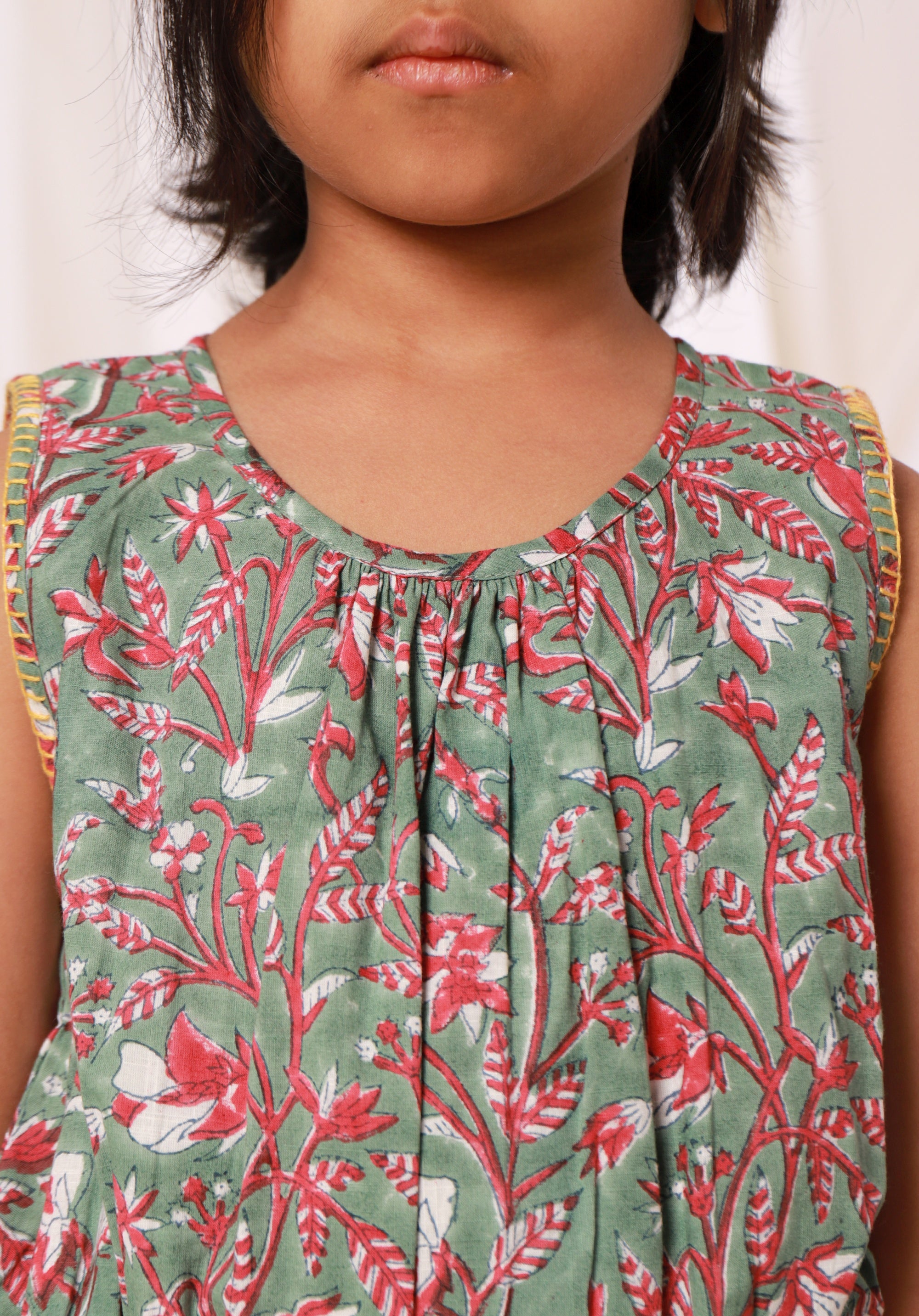 Block printed Girl's Dress Mahira Jaal Green