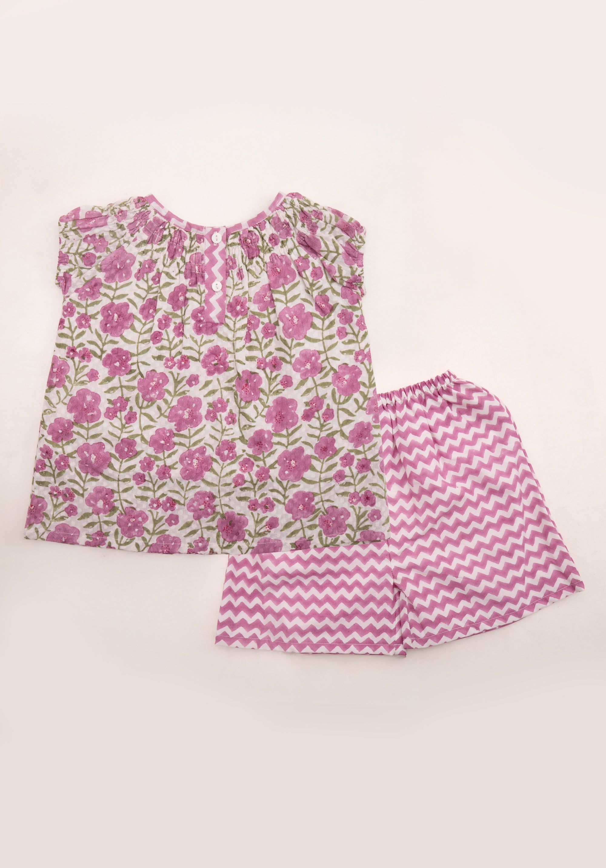 Block Printed Baby Clothing Set Floral Pink