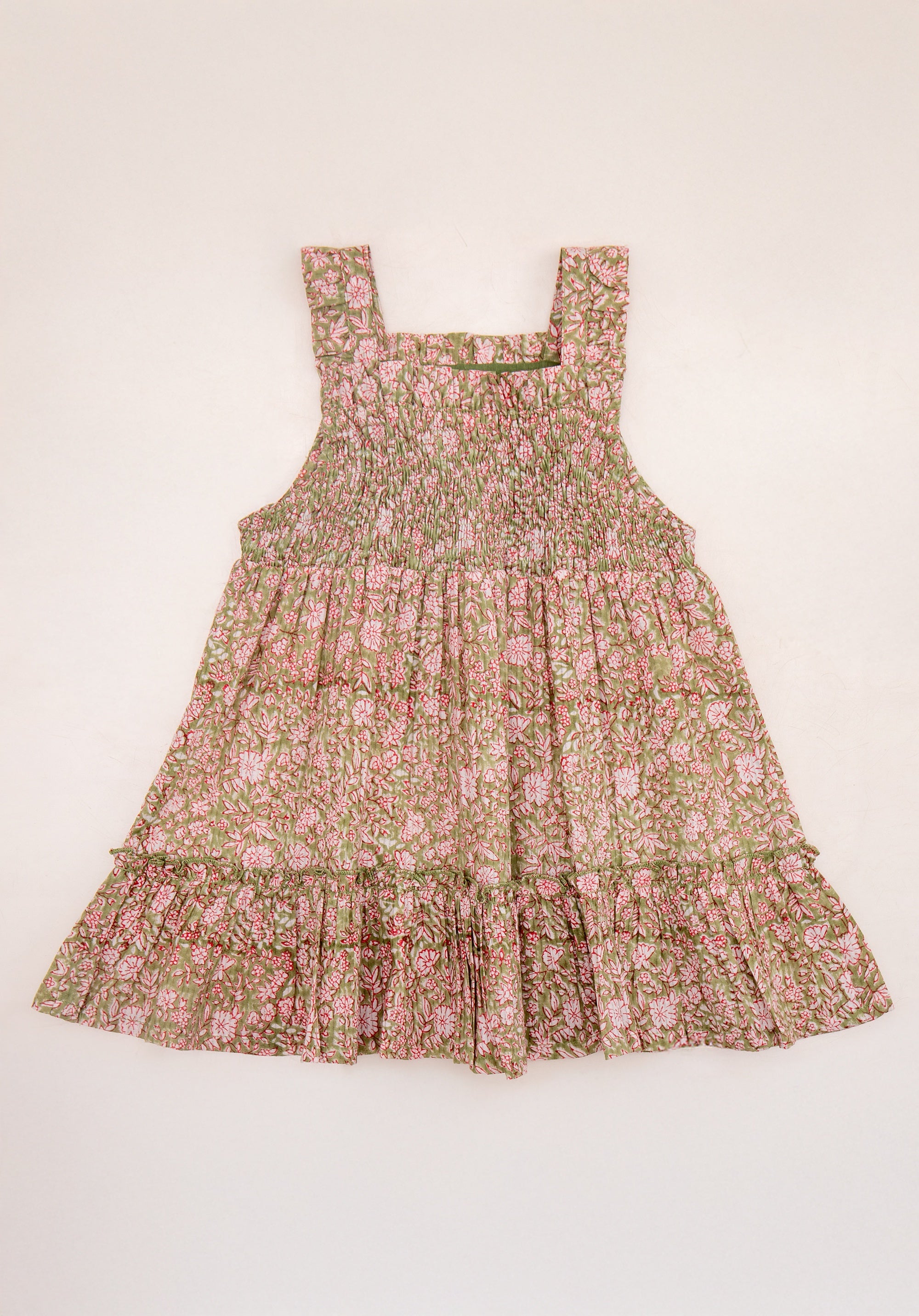 Block printed Baby Mani Dress Green