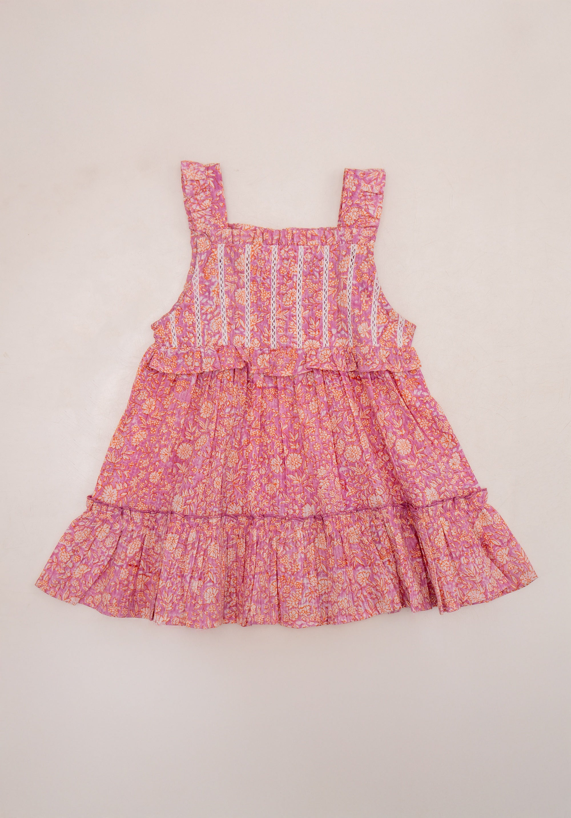 Block printed Baby Mani Dress Pink