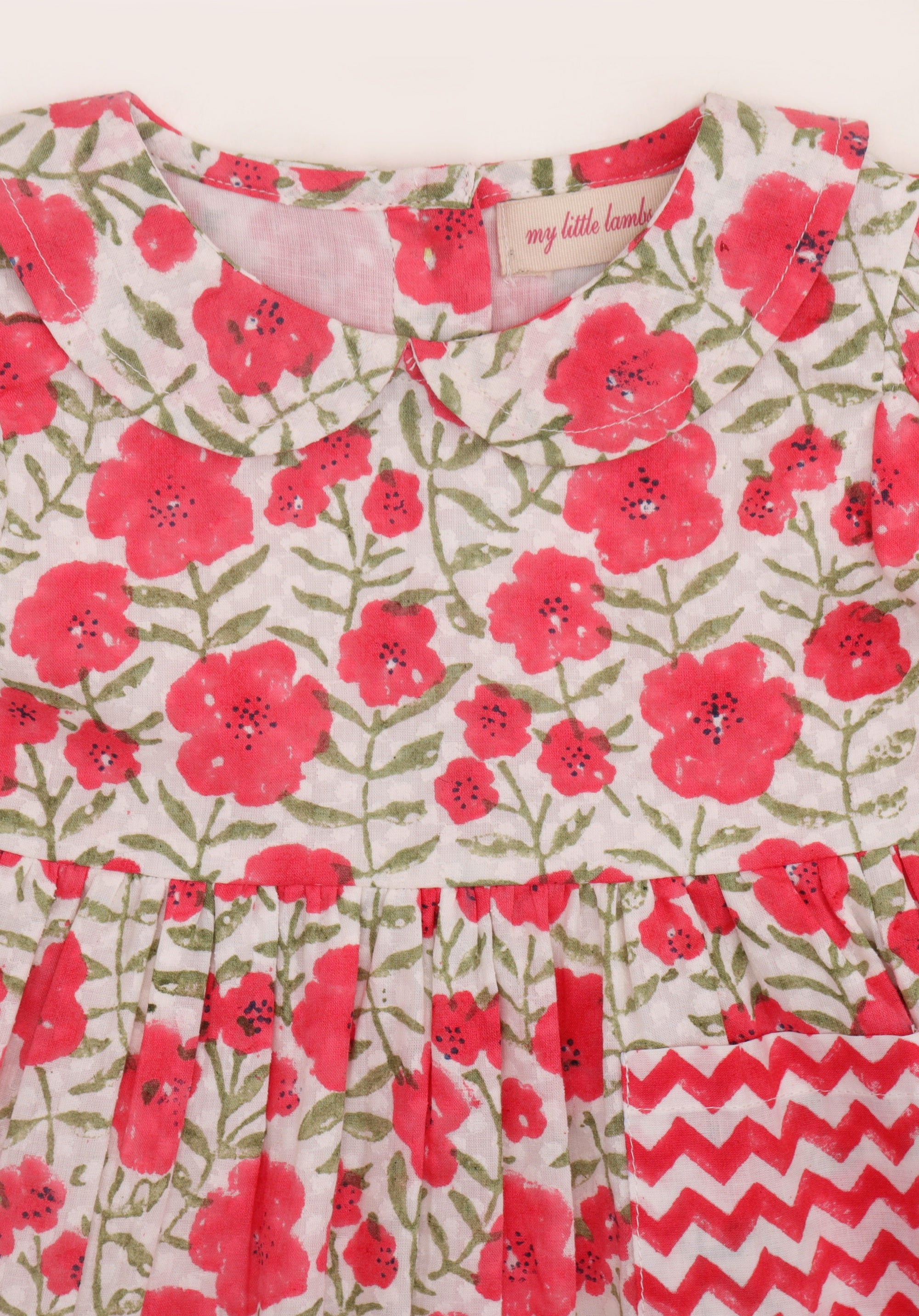 Block printed Gul Dress Floral Red