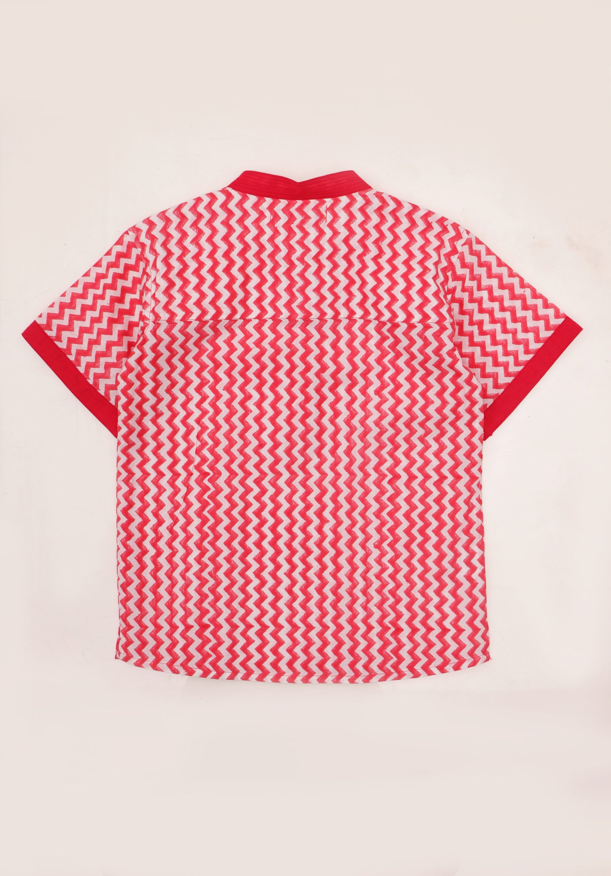 Block printed boy's shirt Yogi zigzag Red