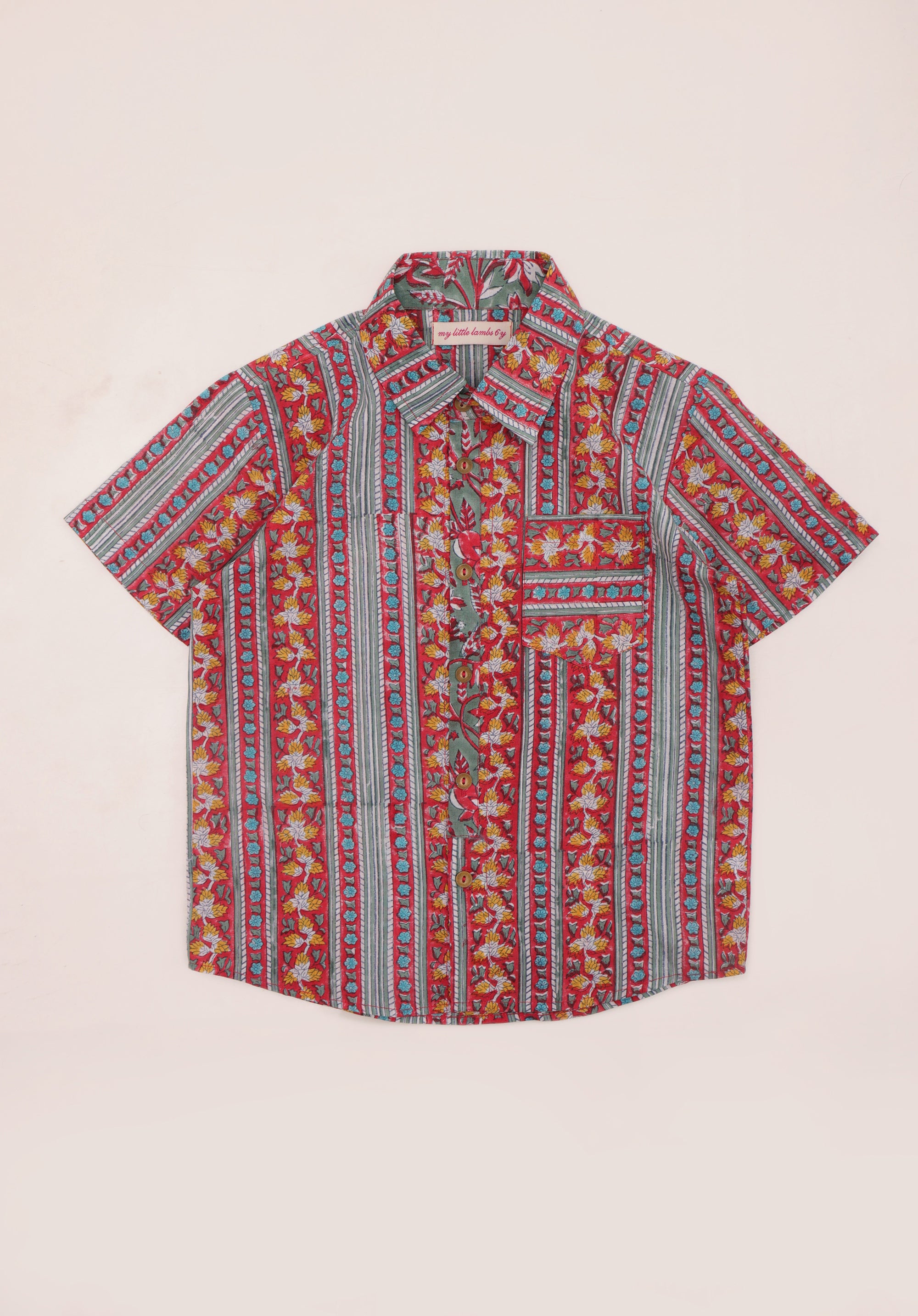 Block Printed Boy's Shirt Ethnic Red