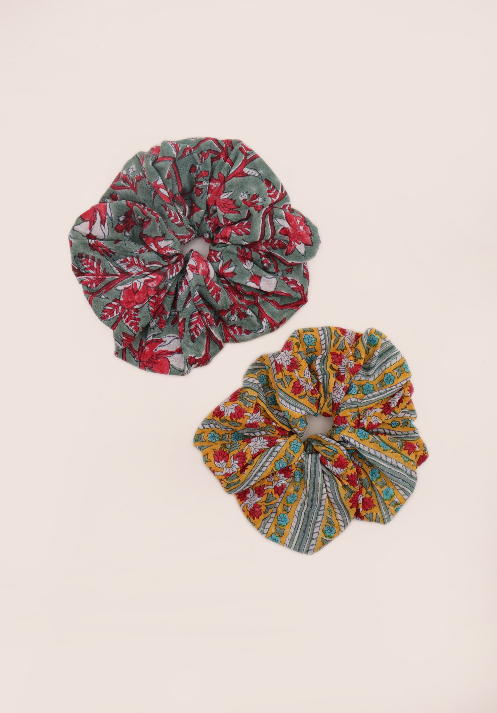 Set of 2 Scrunchie Ethnic Jaal Green