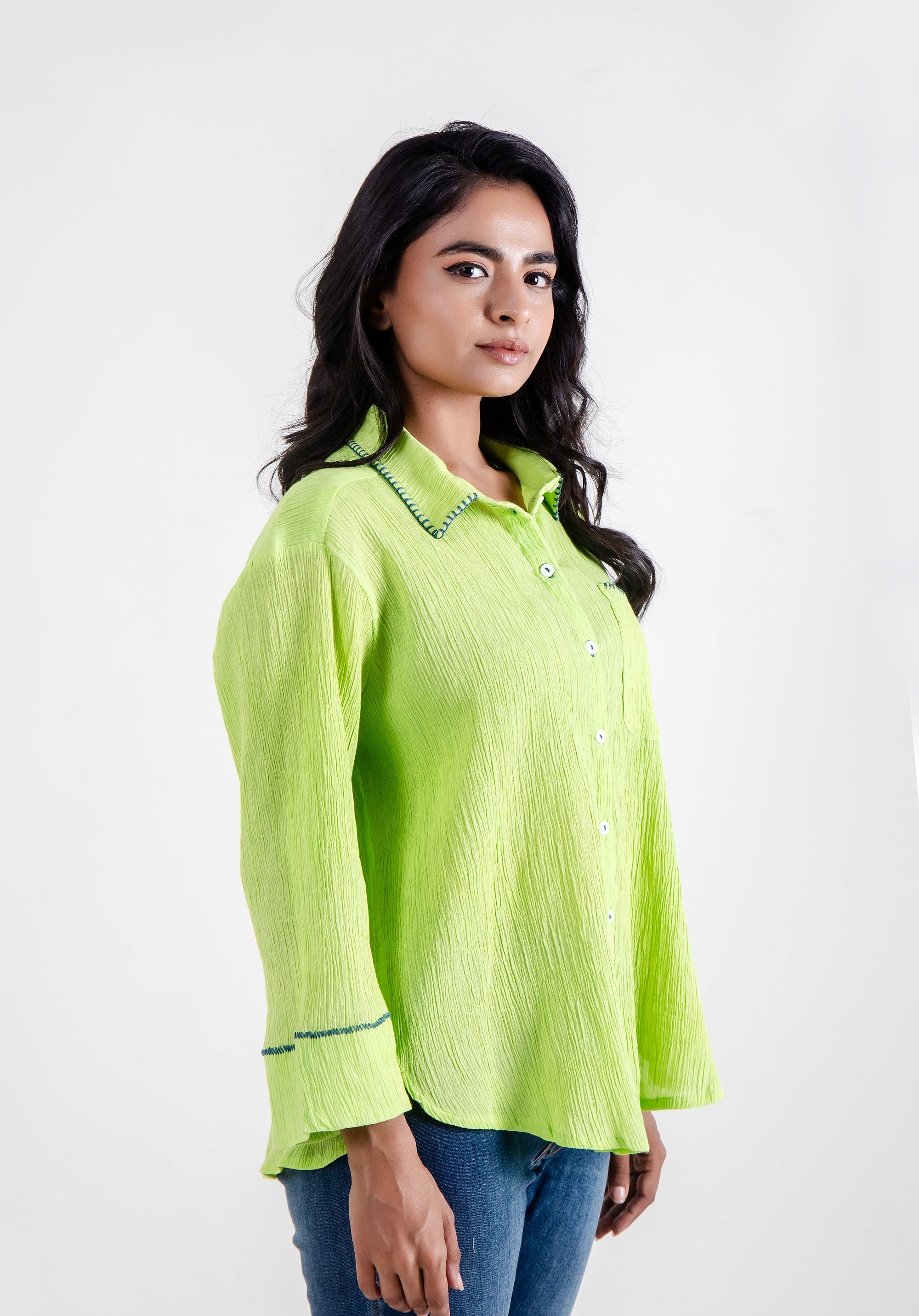 Women Block printed Piyu Oversized shirt Lime