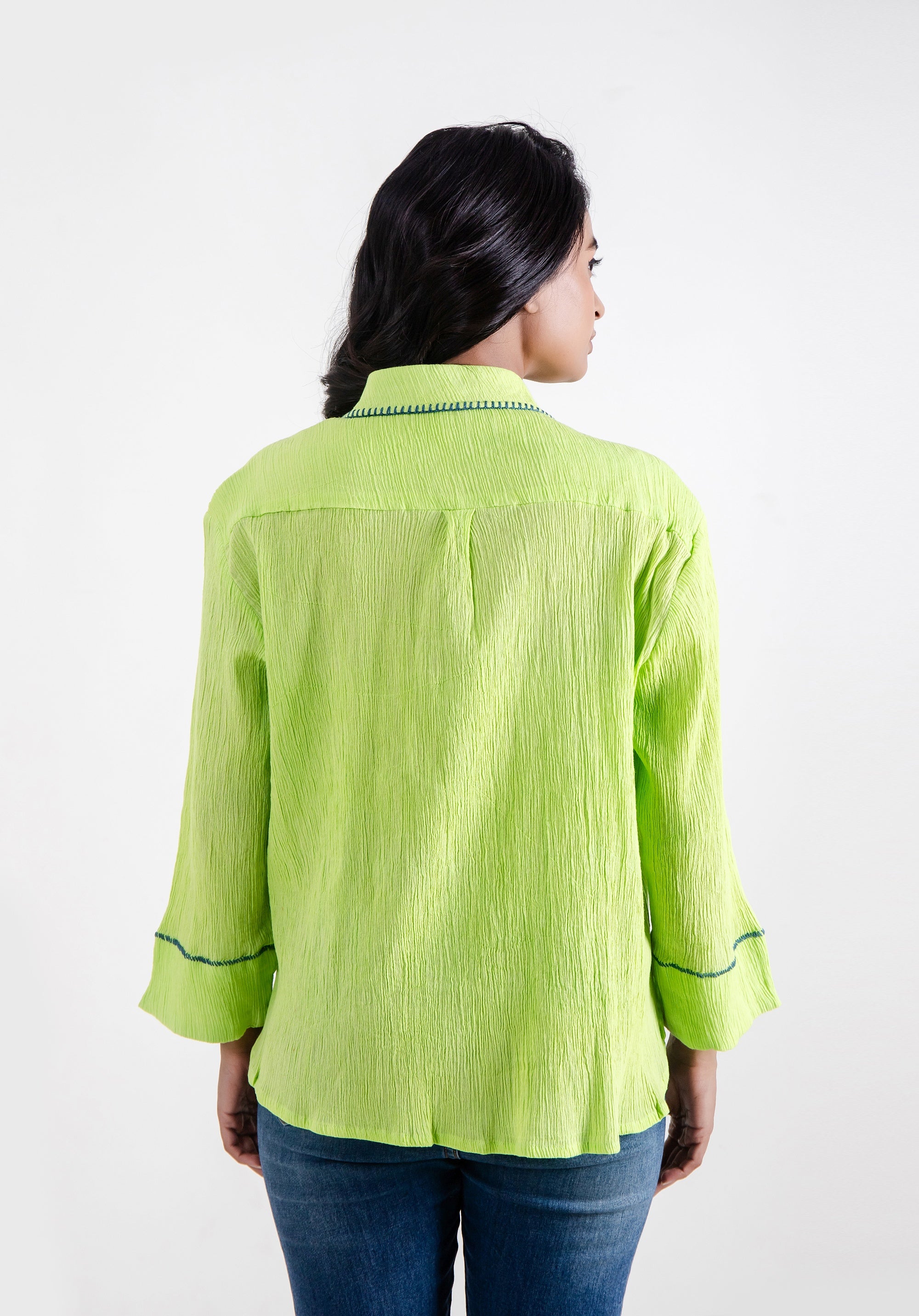 Women Block printed Piyu Oversized shirt Lime