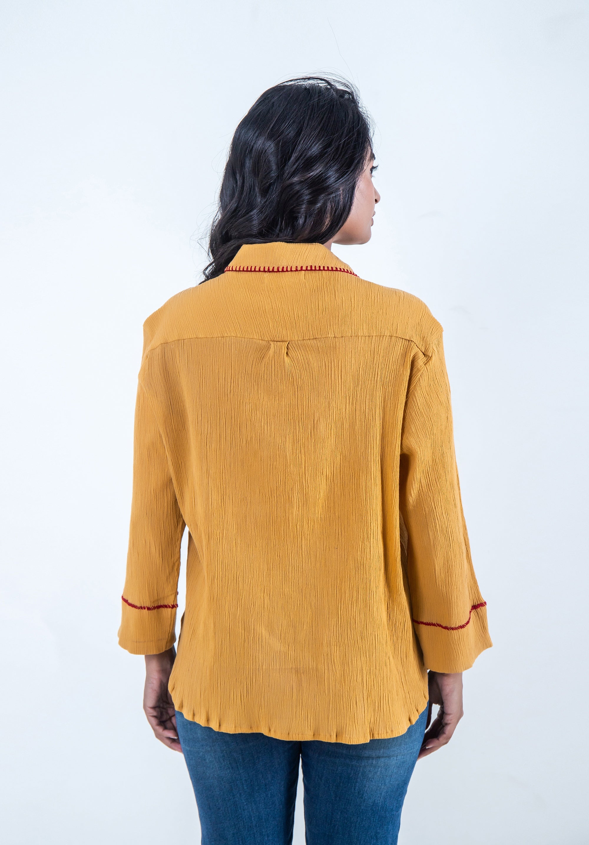 Women Block printed Piyu Oversized shirt Mustard