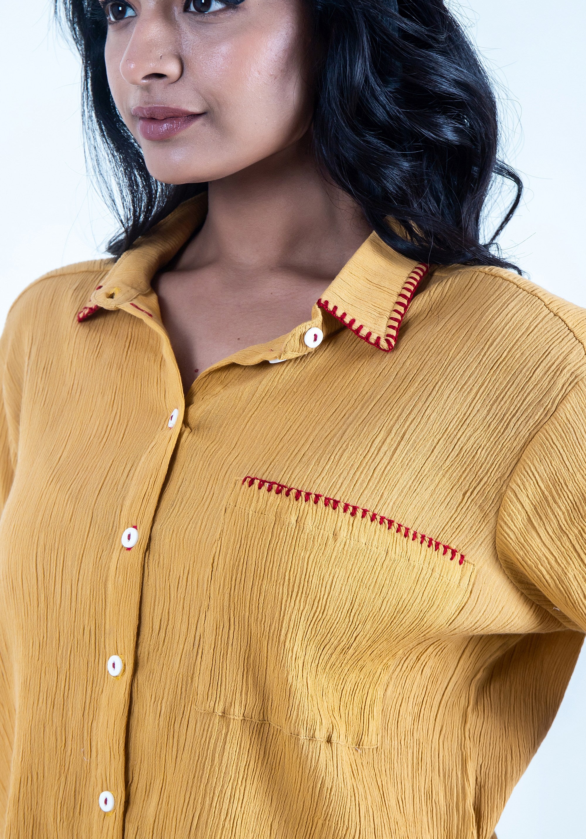 Women Block printed Piyu Oversized shirt Mustard