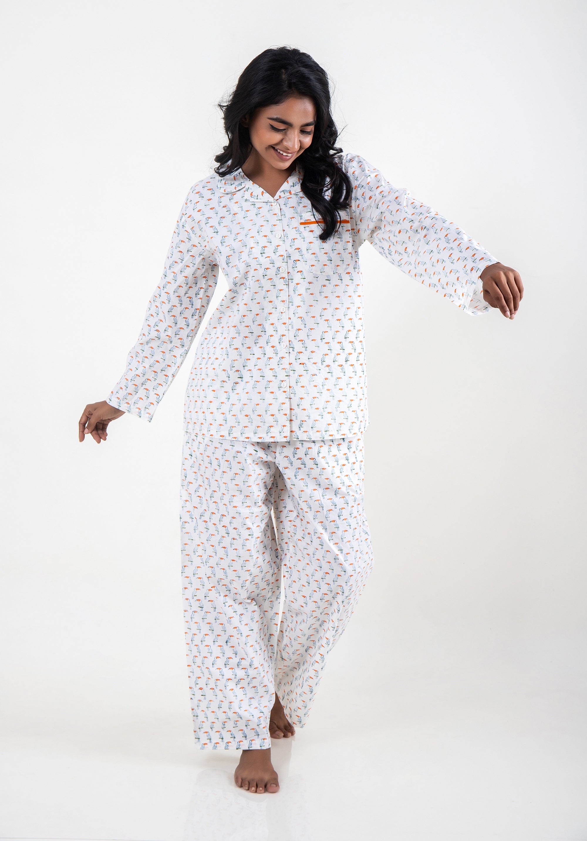 Premium cotton Women Nightsuit Toucan Blue