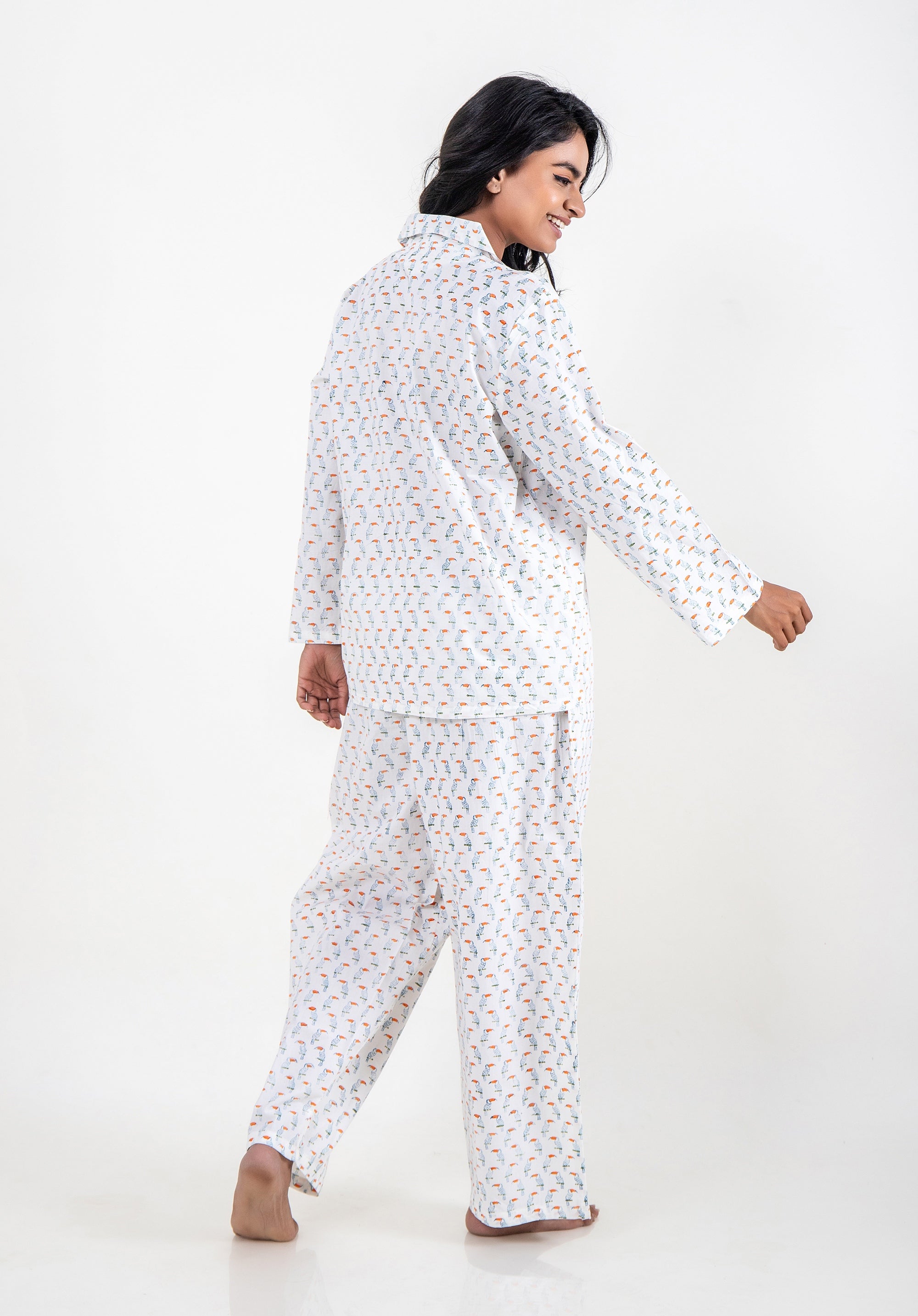 Premium cotton Women Nightsuit Toucan Blue