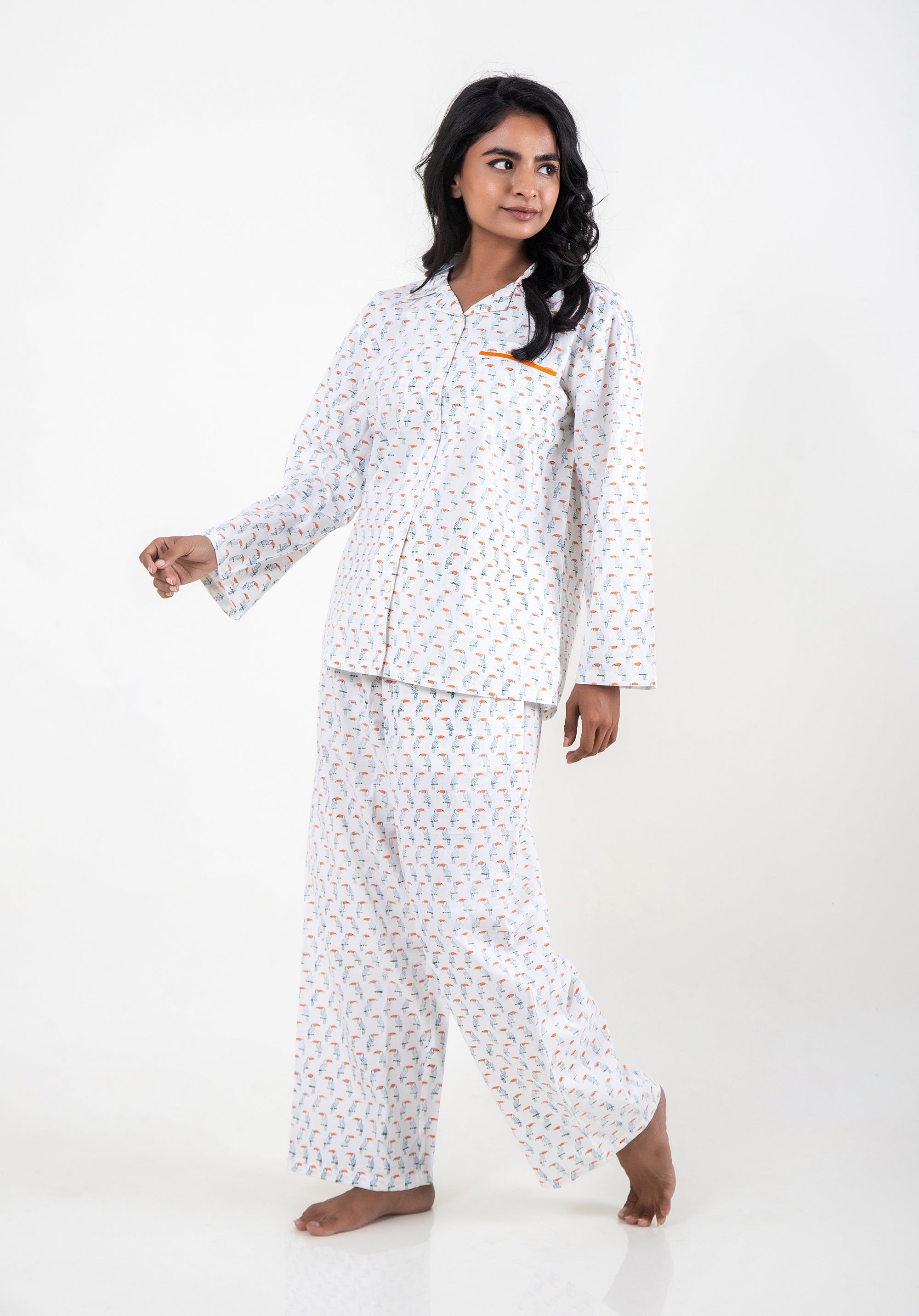 Premium cotton Women Nightsuit Toucan Blue