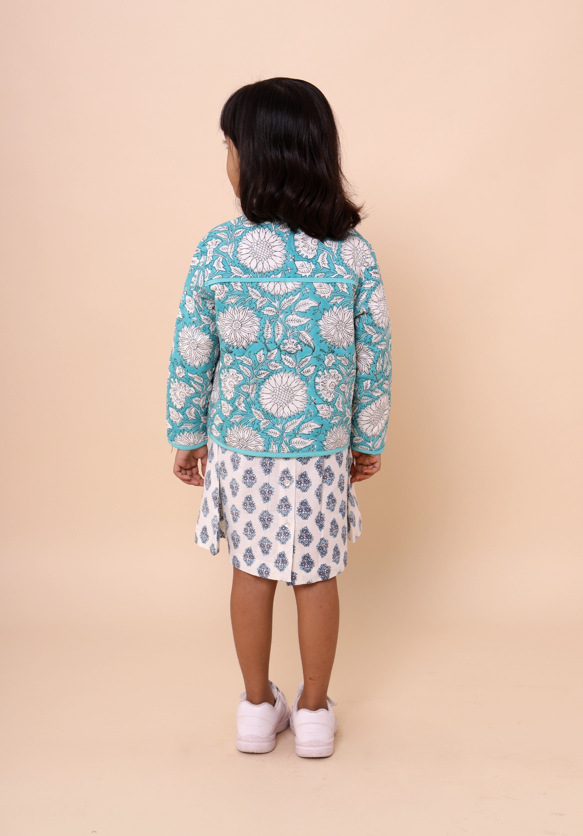 Quilted Reversible Jacket Aqua Floral