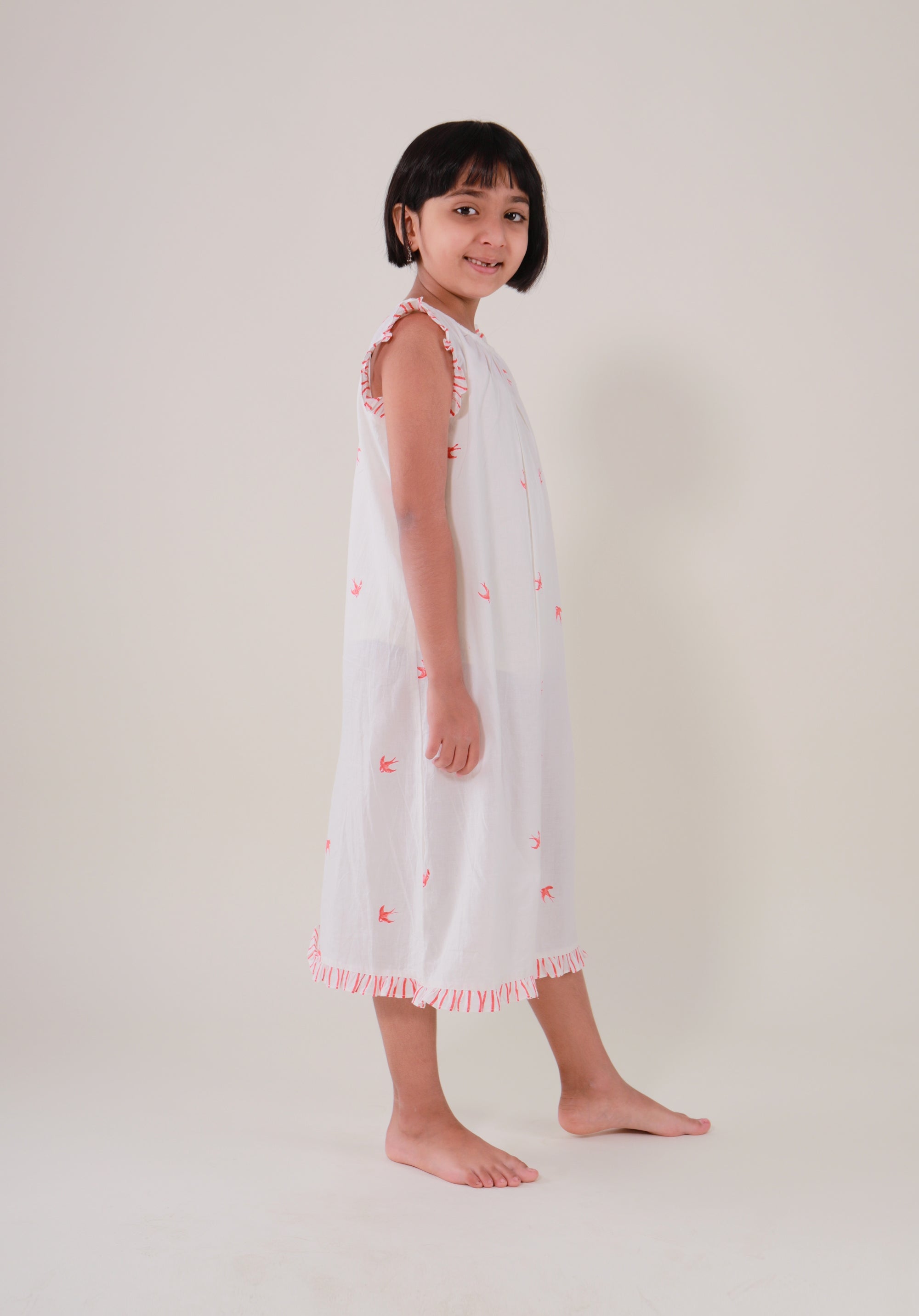 Girls' Night dress Bird Red