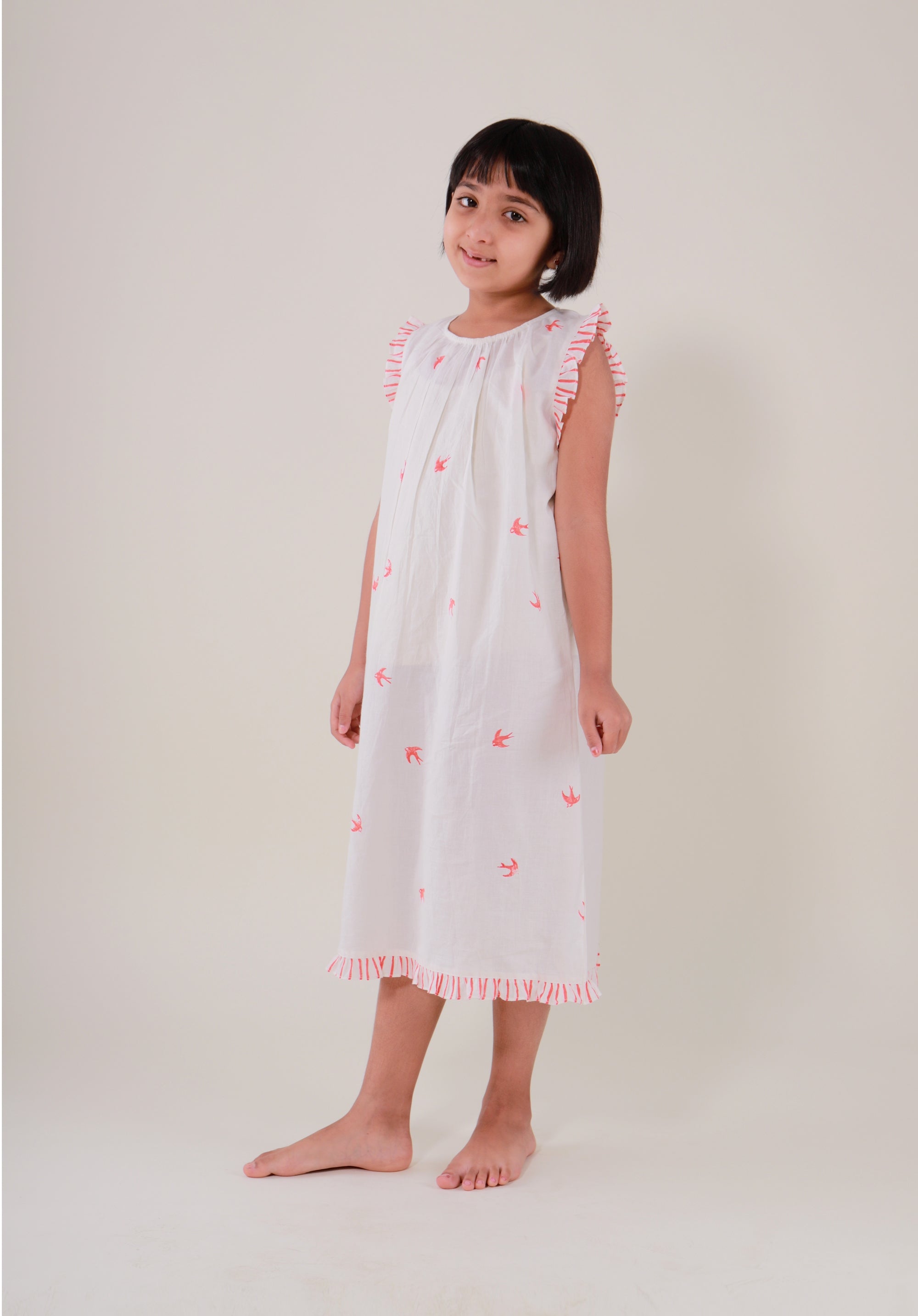 Girls' Night dress Bird Red