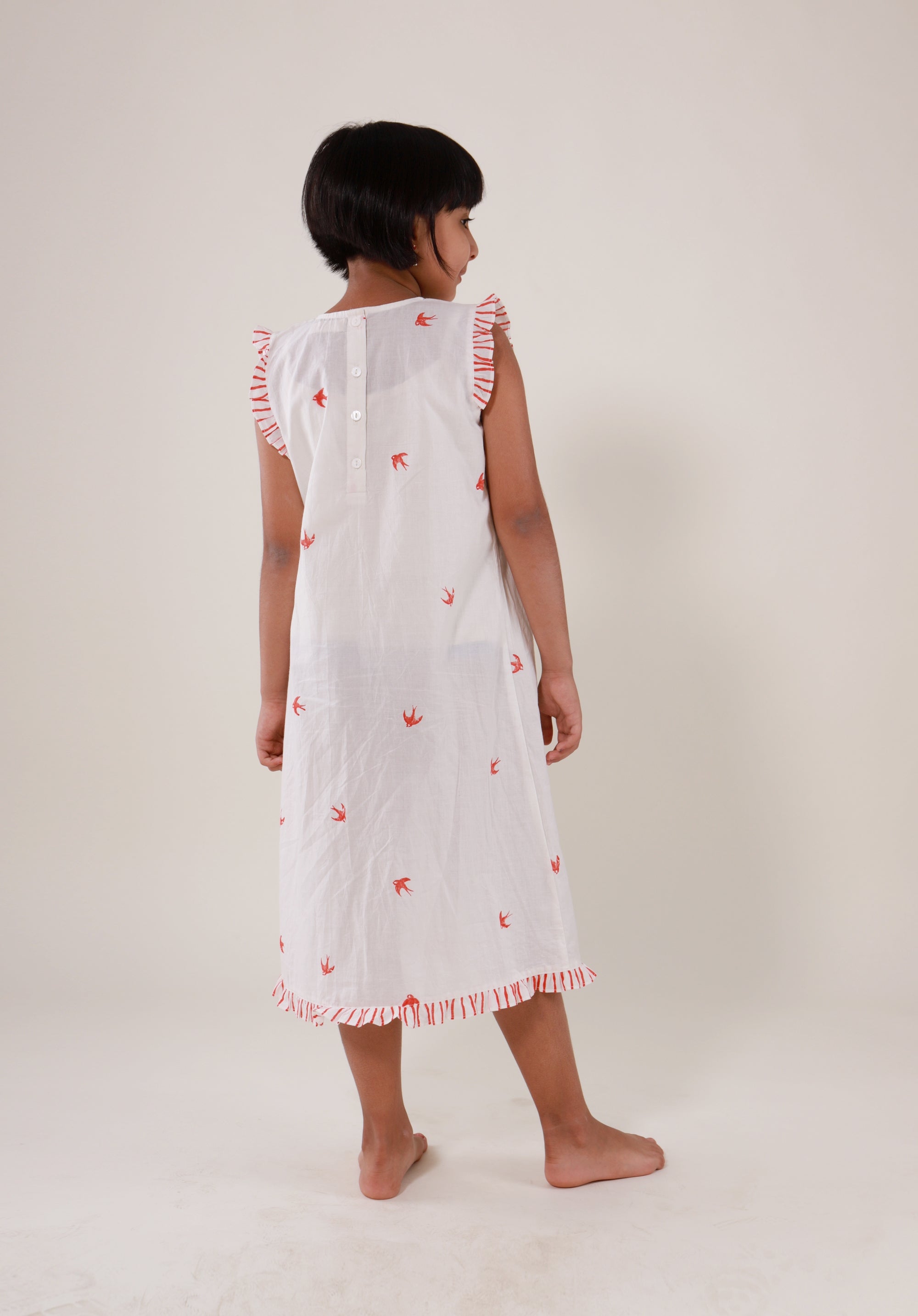 Girls' Night dress Bird Red