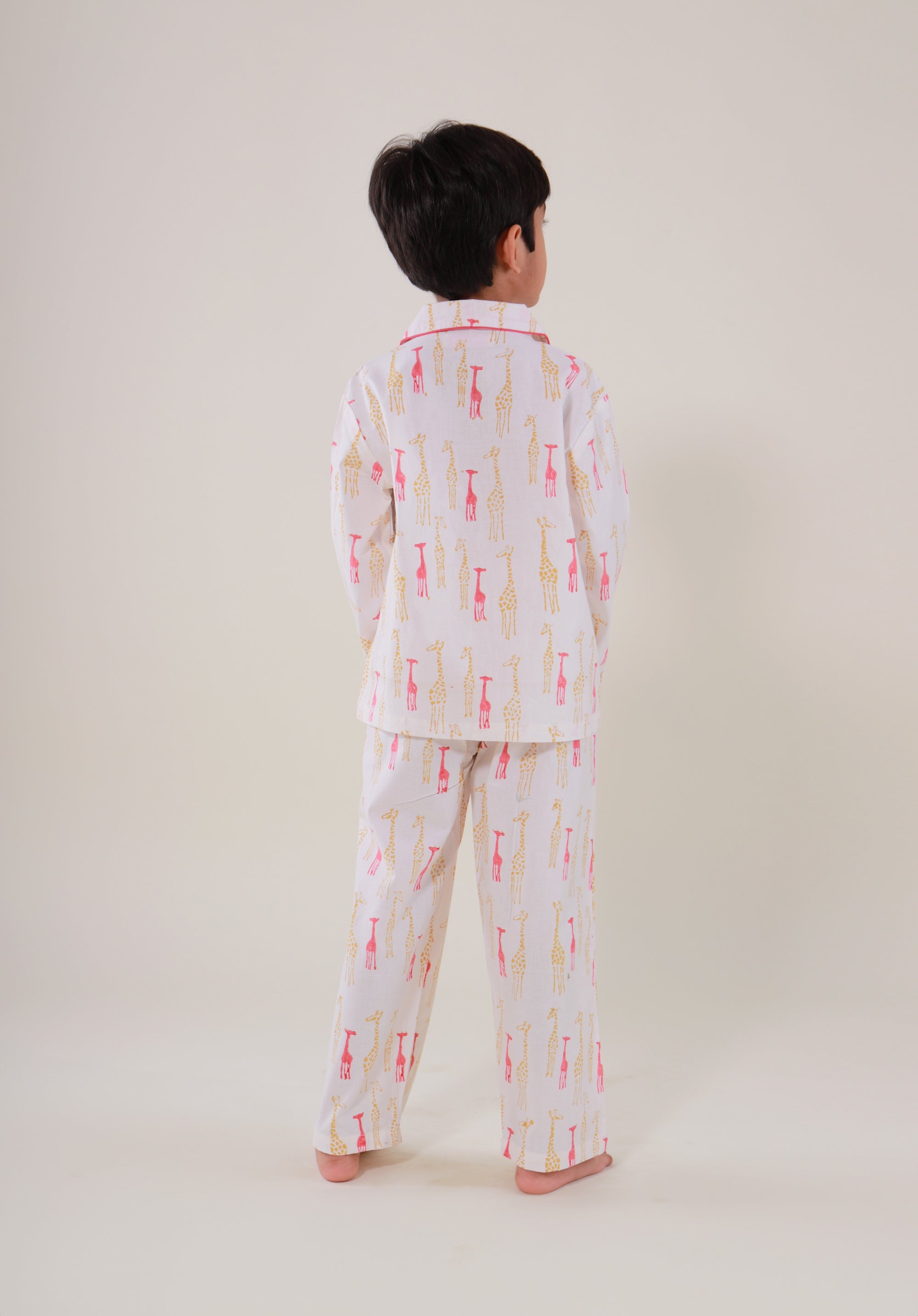 Block Printed Unisex Nightsuit set Giraffe Red