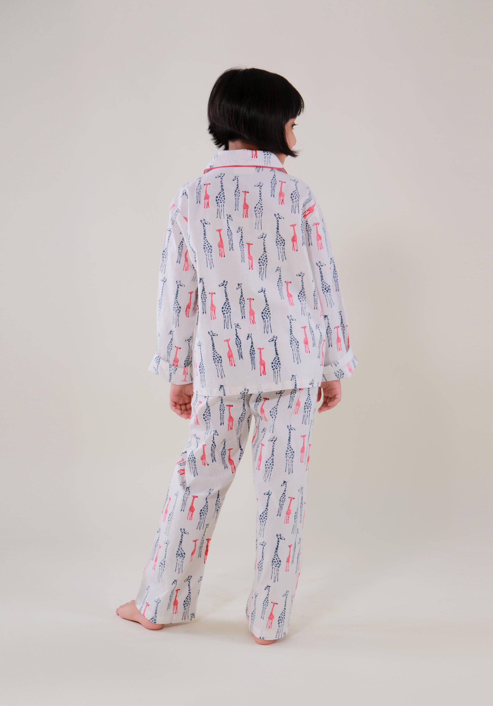 Block Printed Unisex Nightsuit set Giraffe Blue