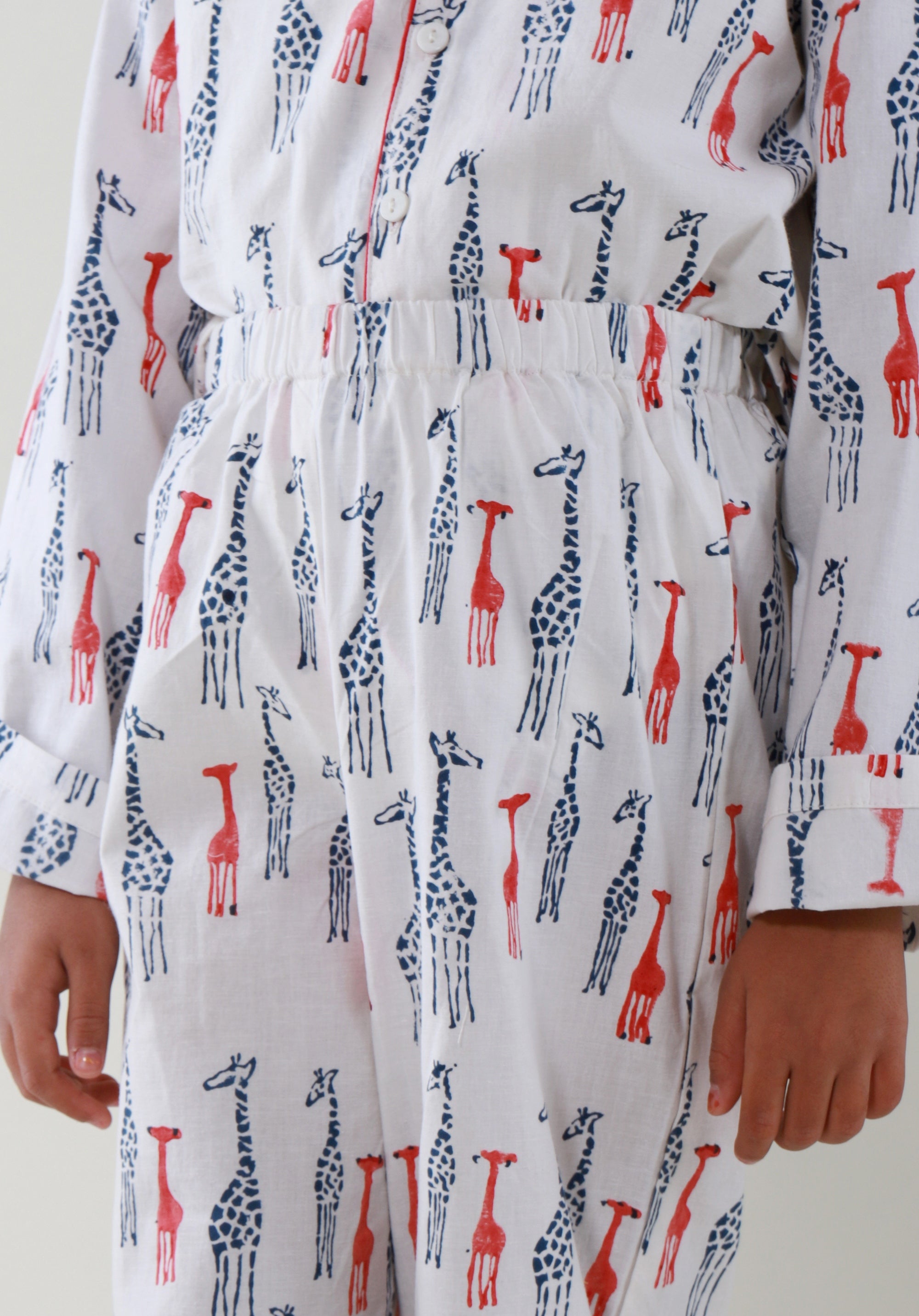 Block Printed Unisex Nightsuit set Giraffe Blue