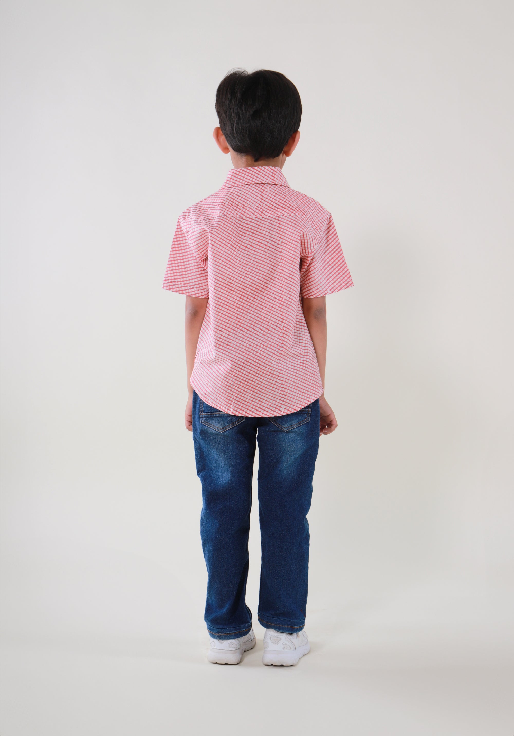 Block Printed Boy's Shirt Check Red