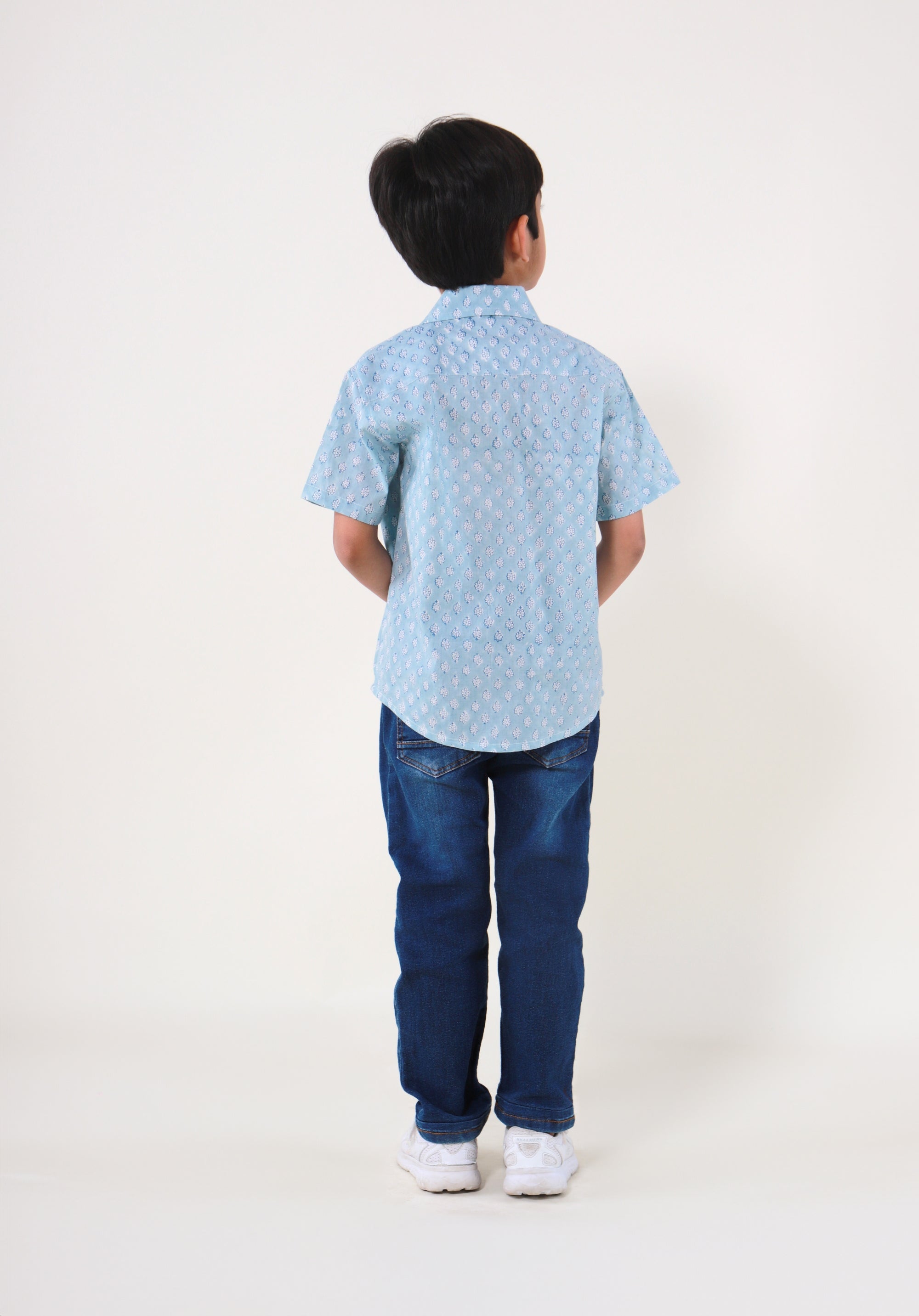 Block Printed Boy's Shirt Buti Blue