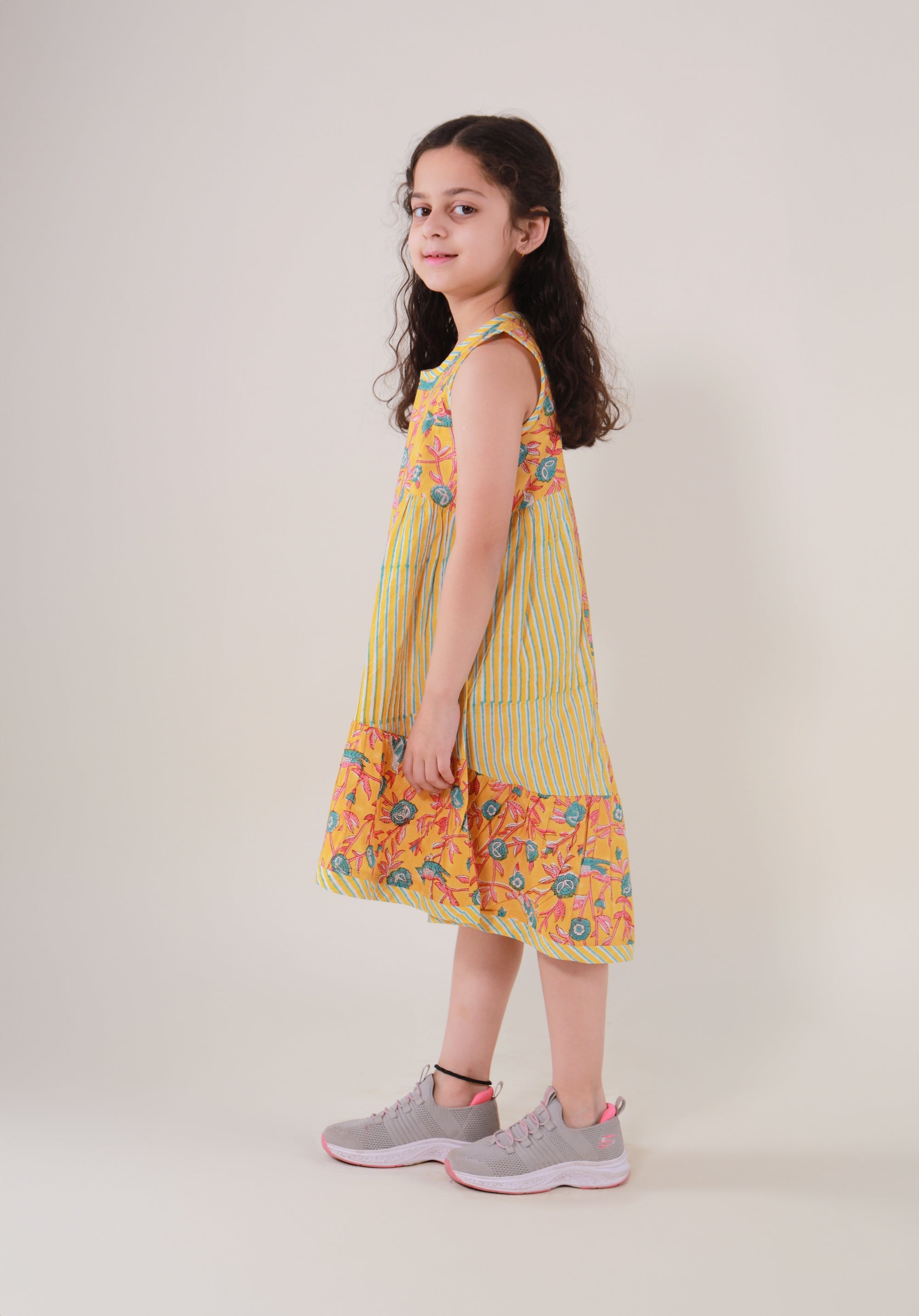 Girls Ethnic Block Printed Dress