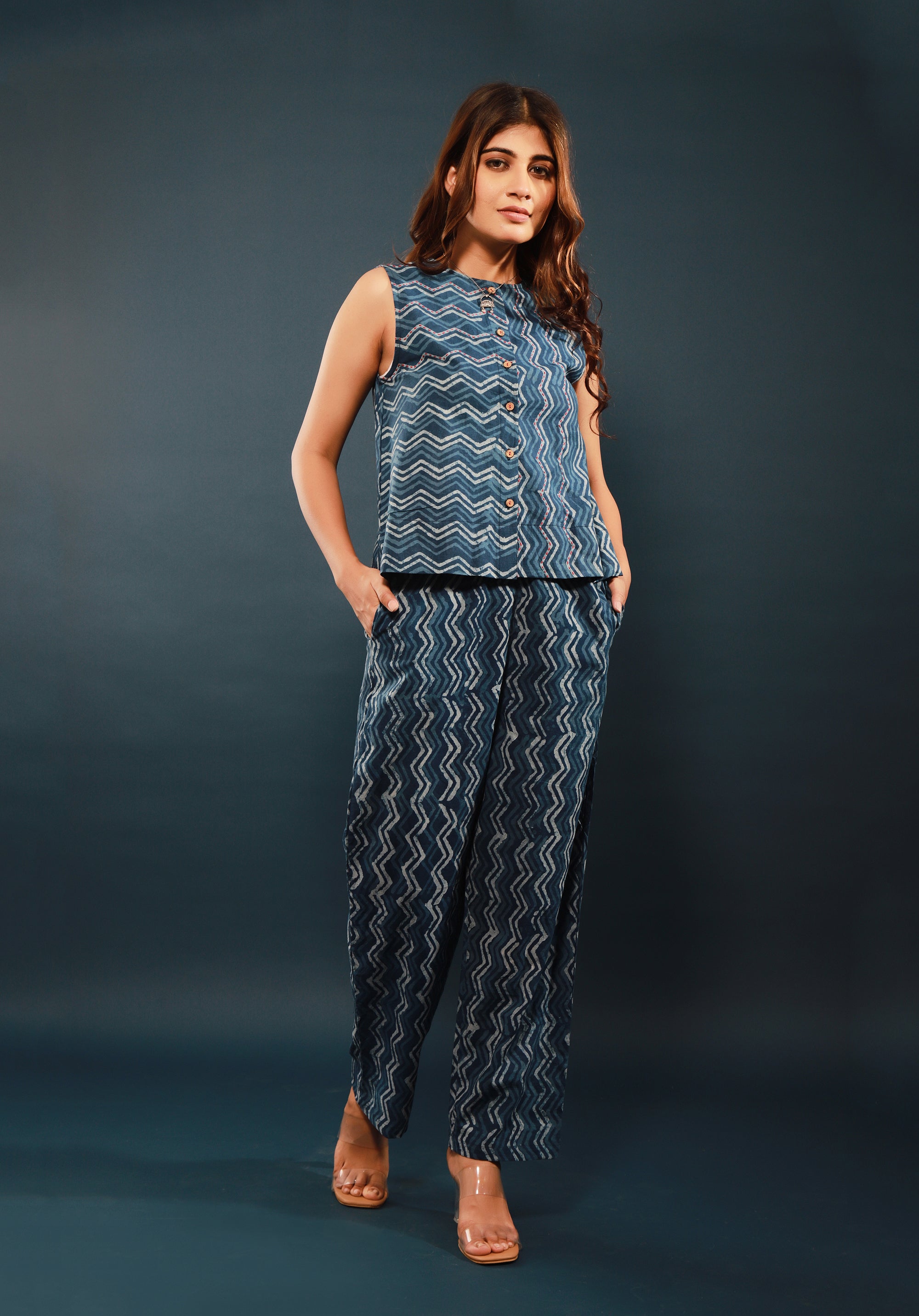 Women Printed Co-ord Set Indigo