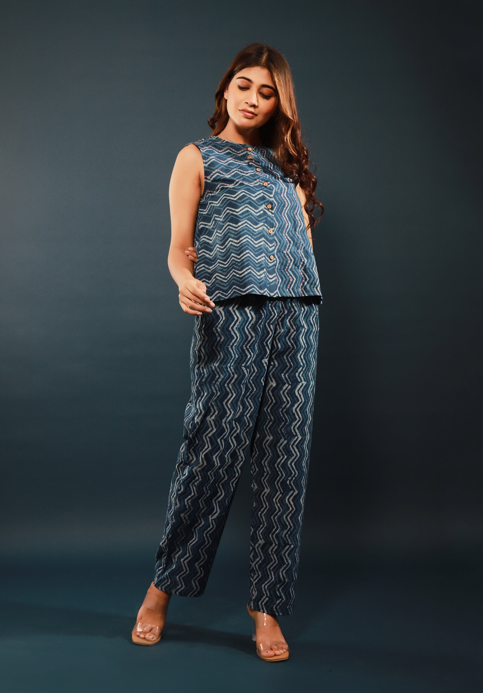 Women Printed Co-ord Set Indigo