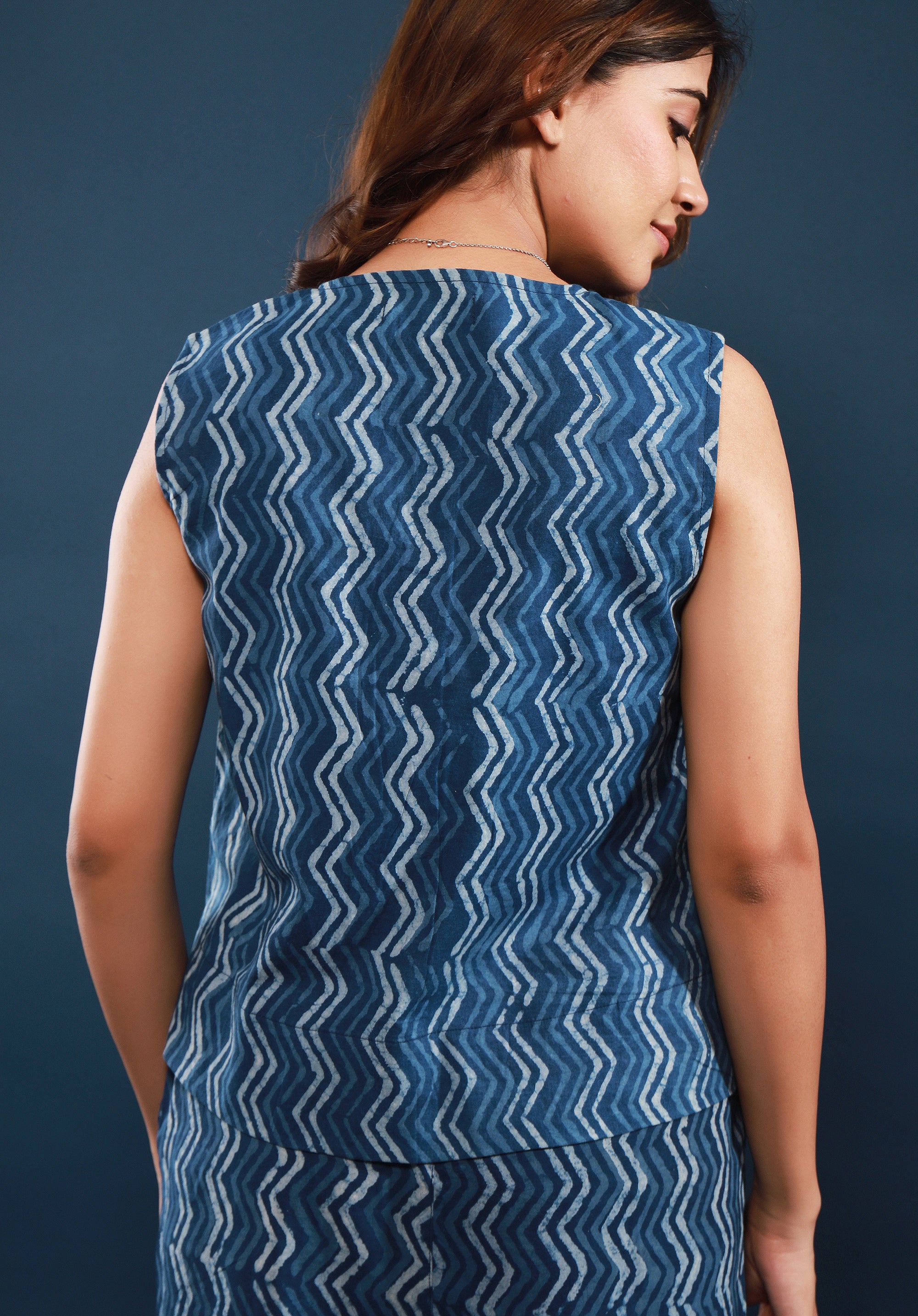 Women Block printed Top Indigo