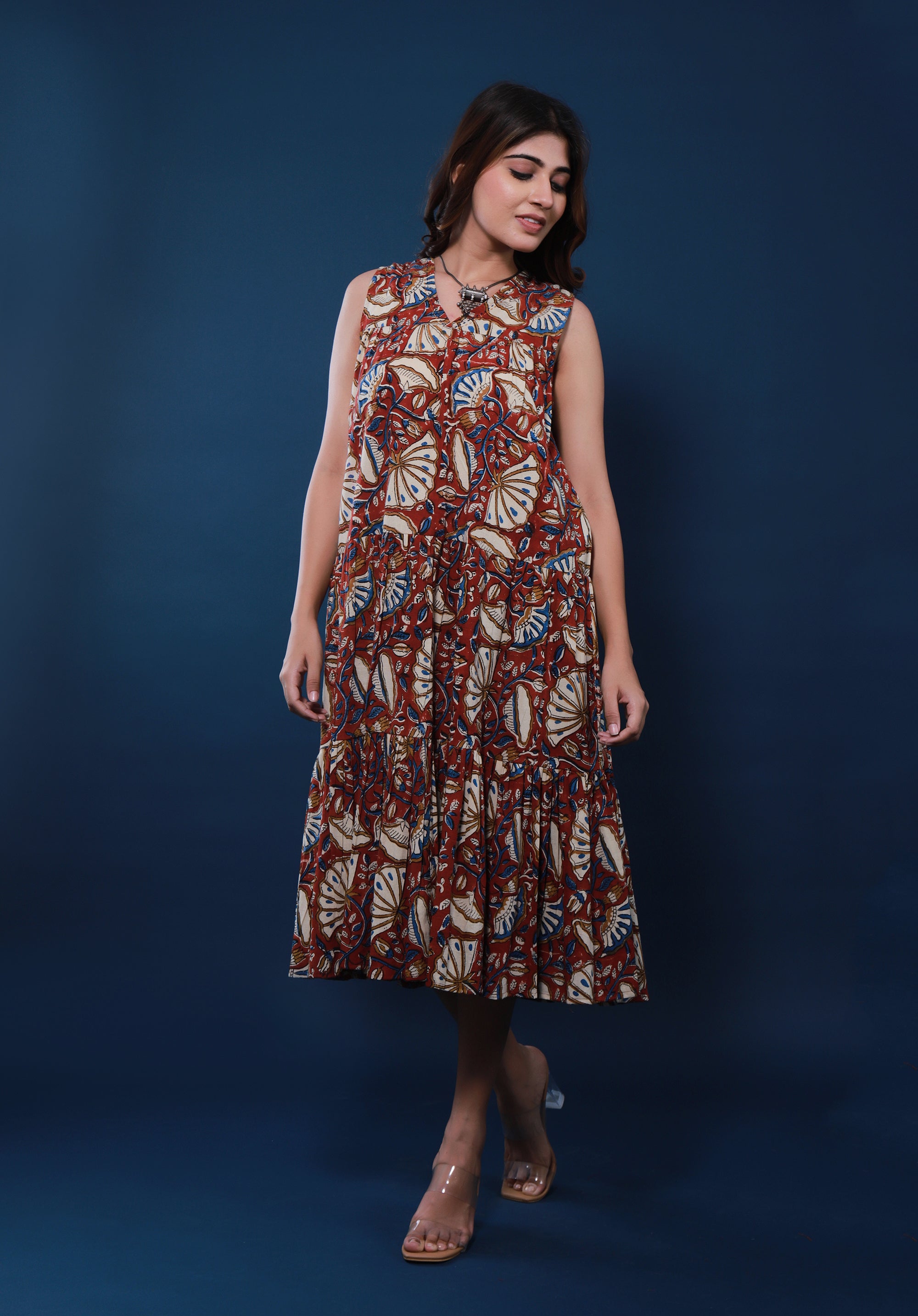 Women Tiered dress Nirmala Floral Rust