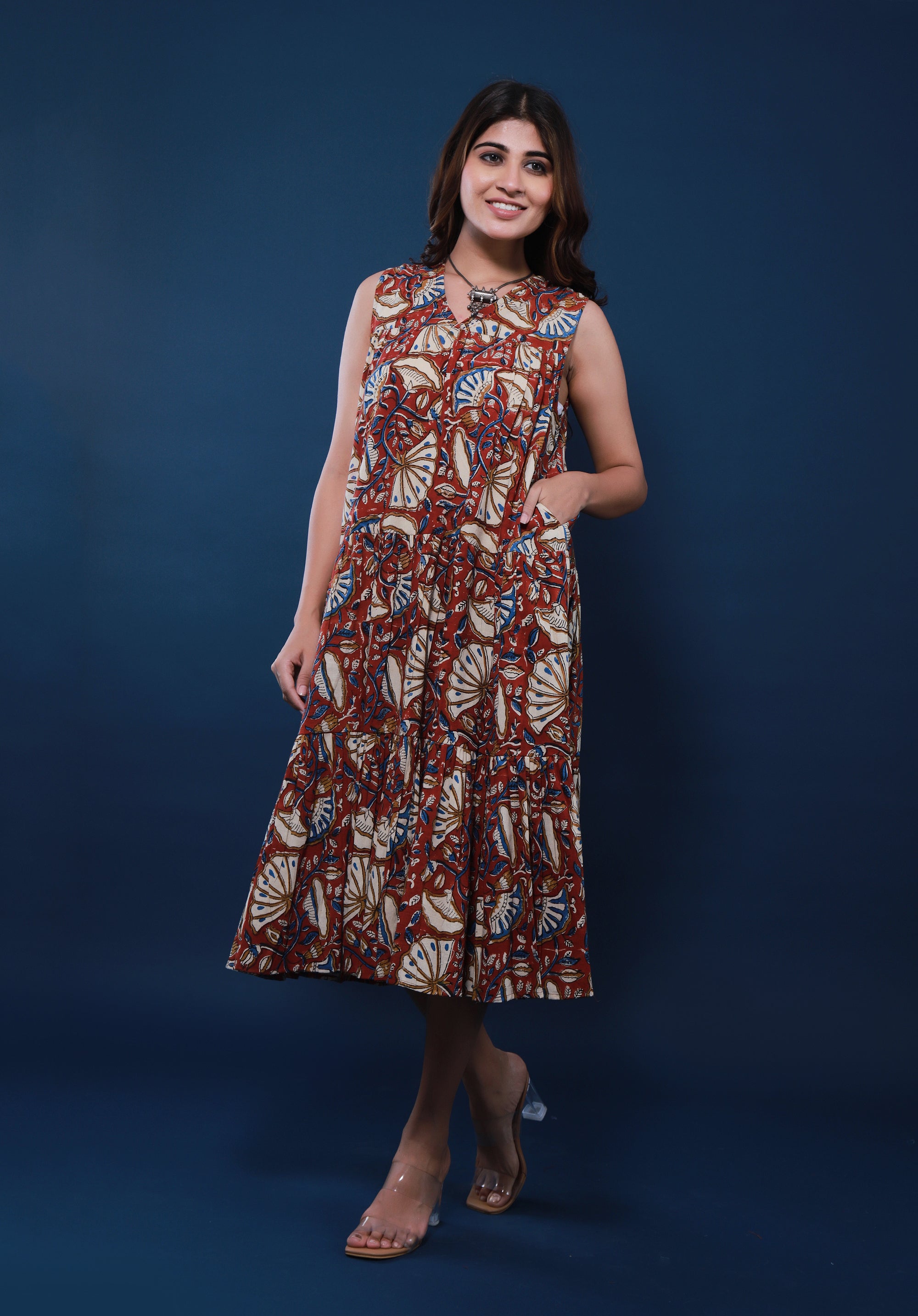 Women Tiered dress Nirmala Floral Rust