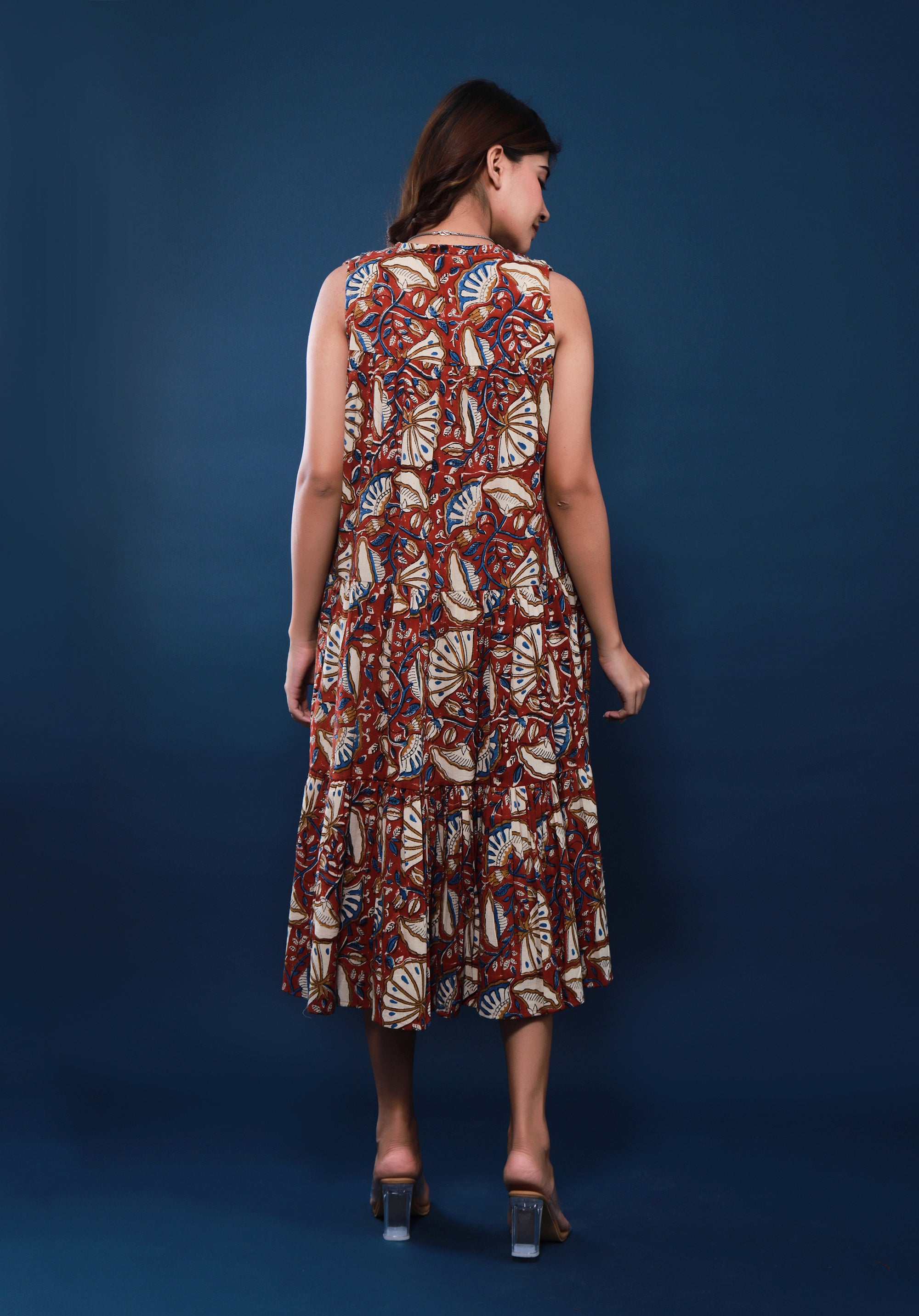 Women Tiered dress Nirmala Floral Rust