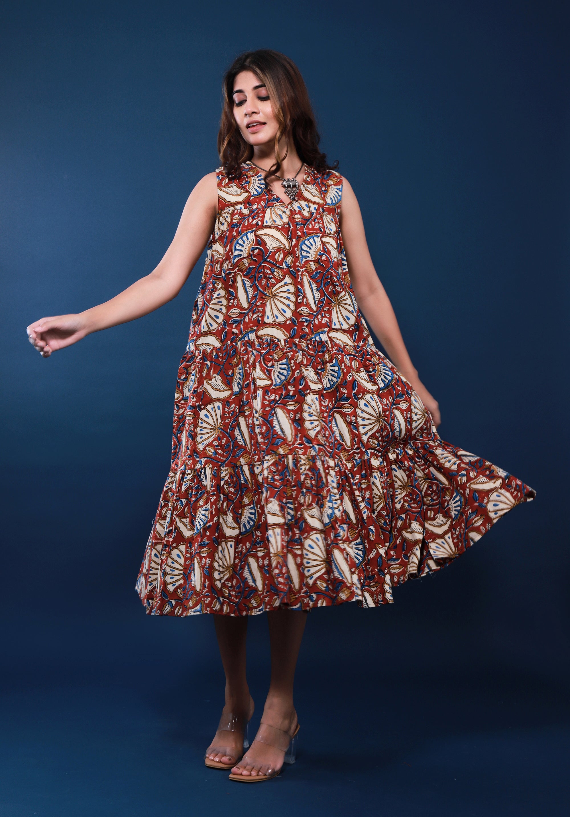 Women Tiered dress Nirmala Floral Rust