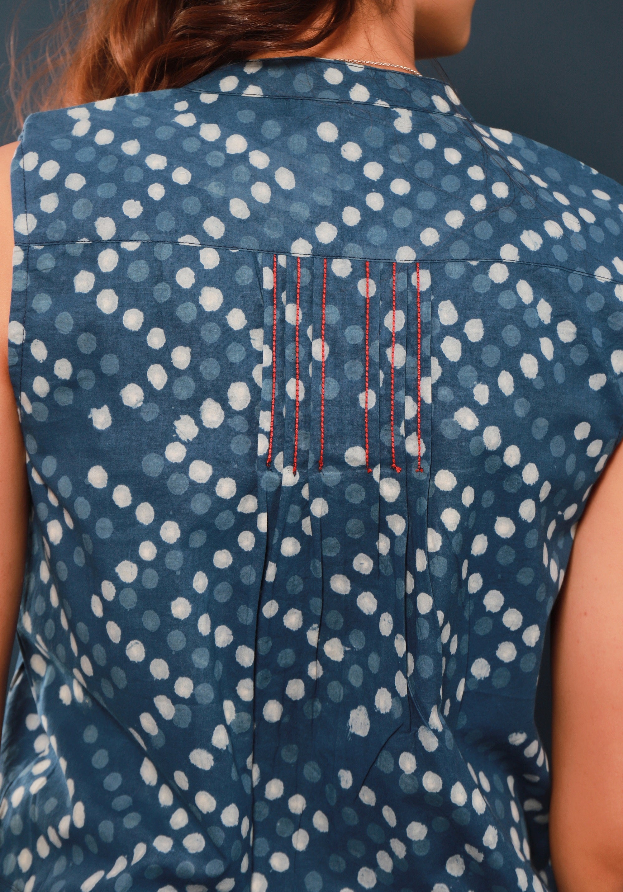 Women Block printed Top Polka Indigo