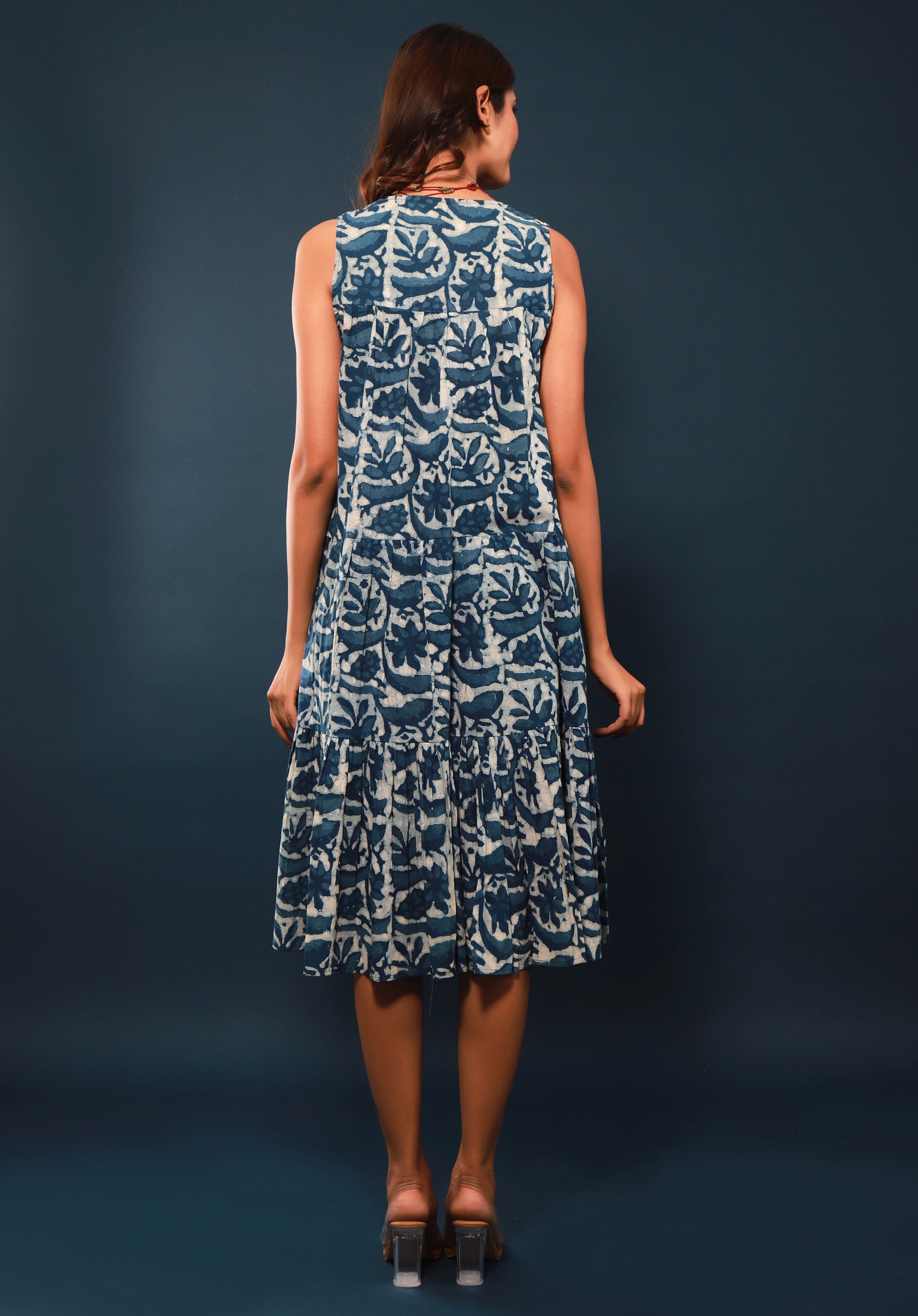 Women Tiered dress Nirmala Floral Indigo