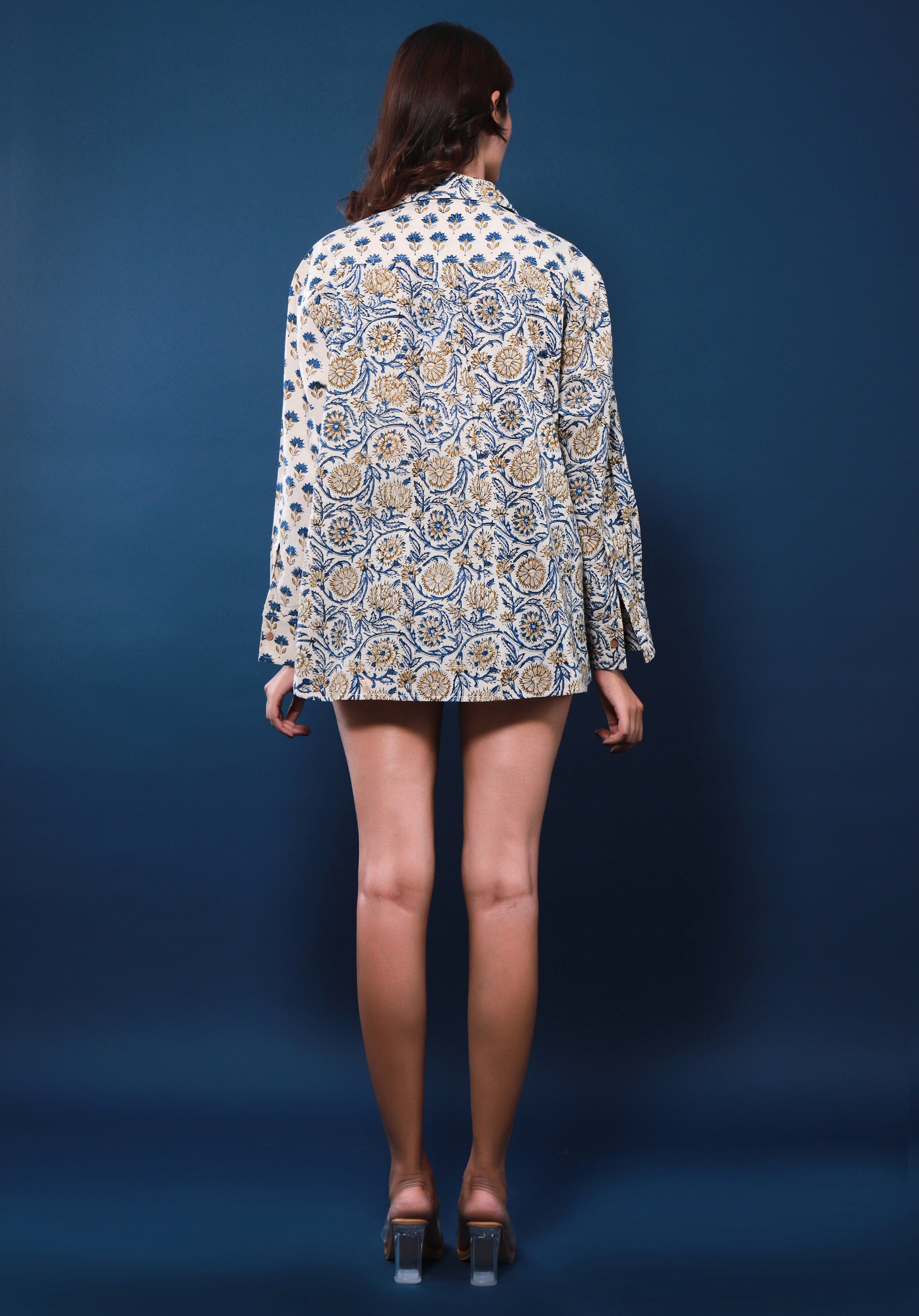 Women Block printed Piyu Oversized shirt marigold