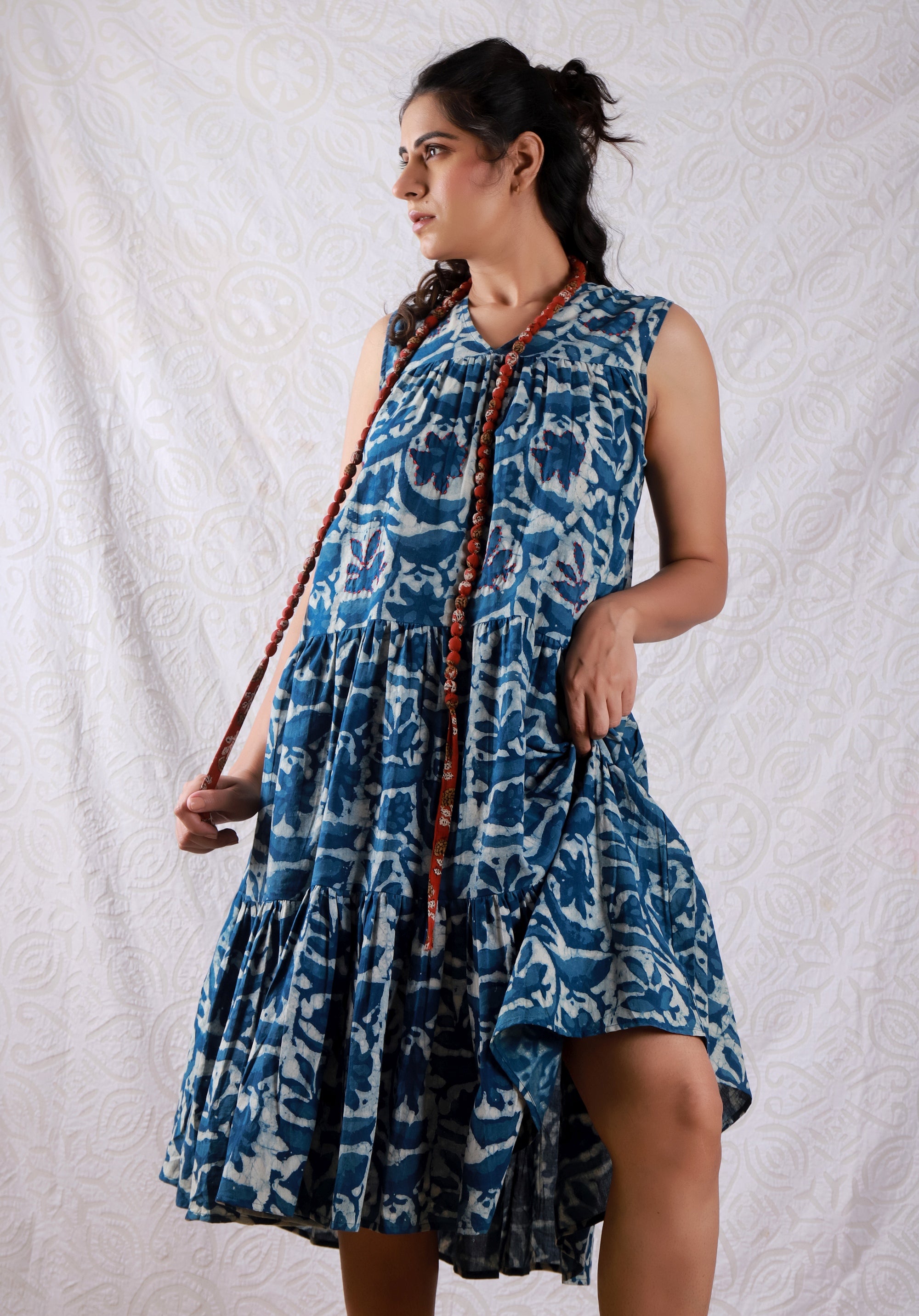 Women Tiered dress Nirmala Floral Indigo