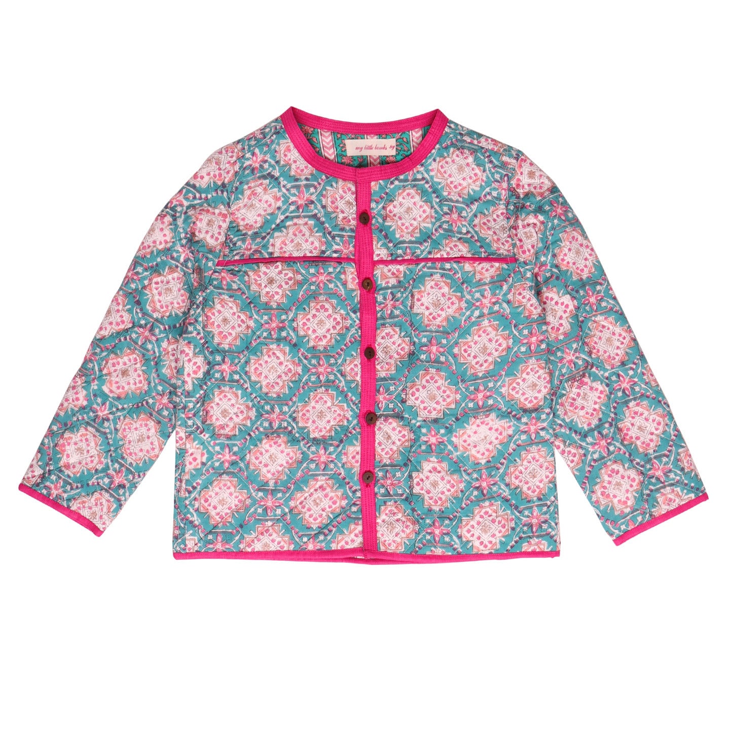 Quilted Reversible Jacket Turquoise geo print