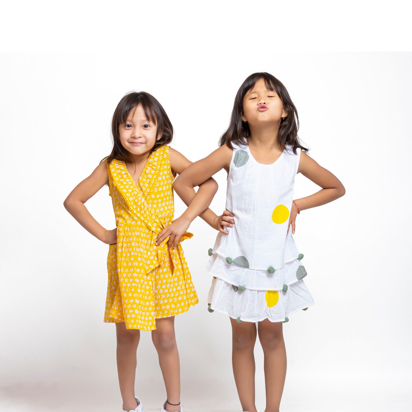 Girls Cotton Polka print Dress Yellow